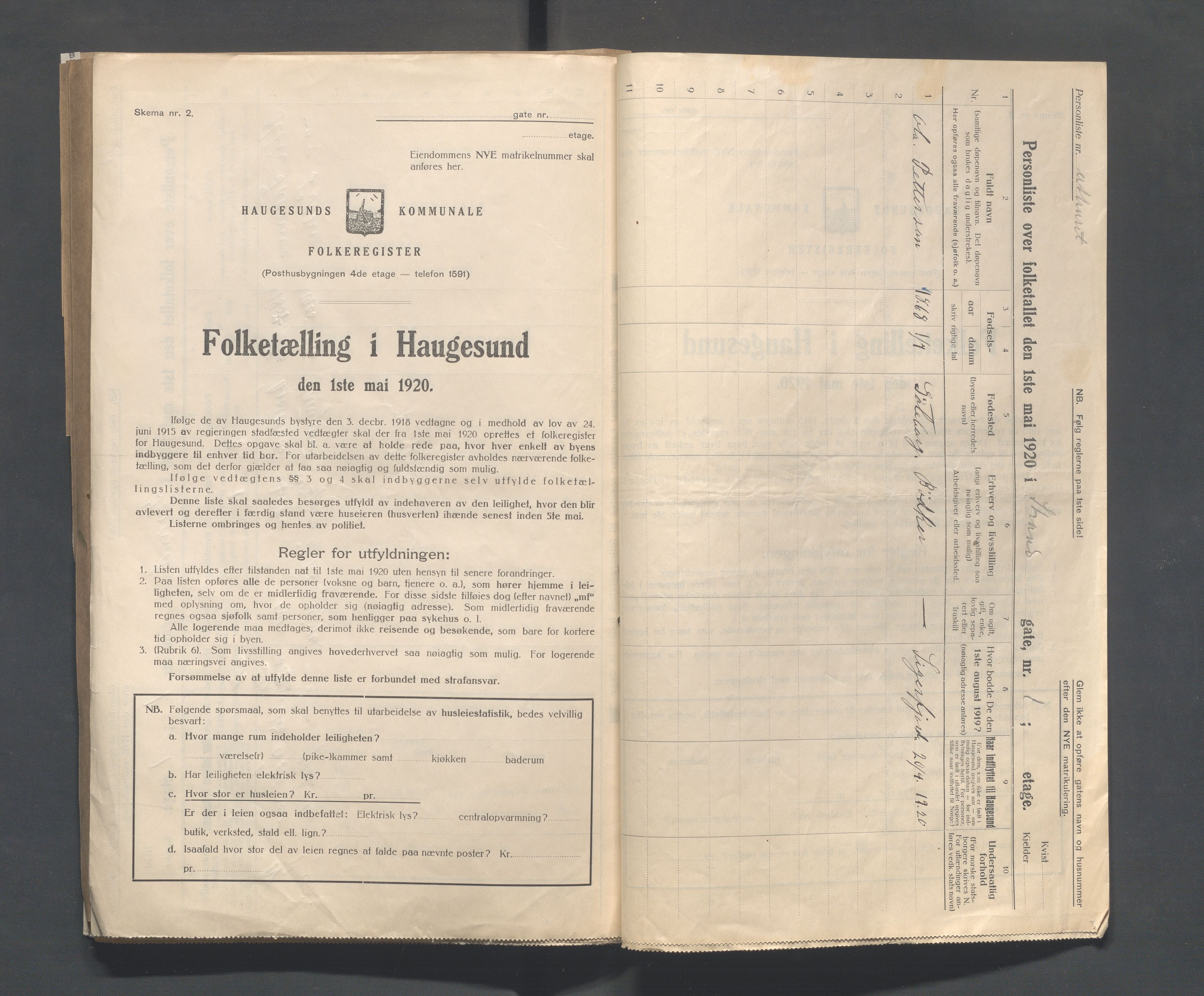 IKAR, Local census 1.5.1920 for Haugesund, 1920, p. 4097