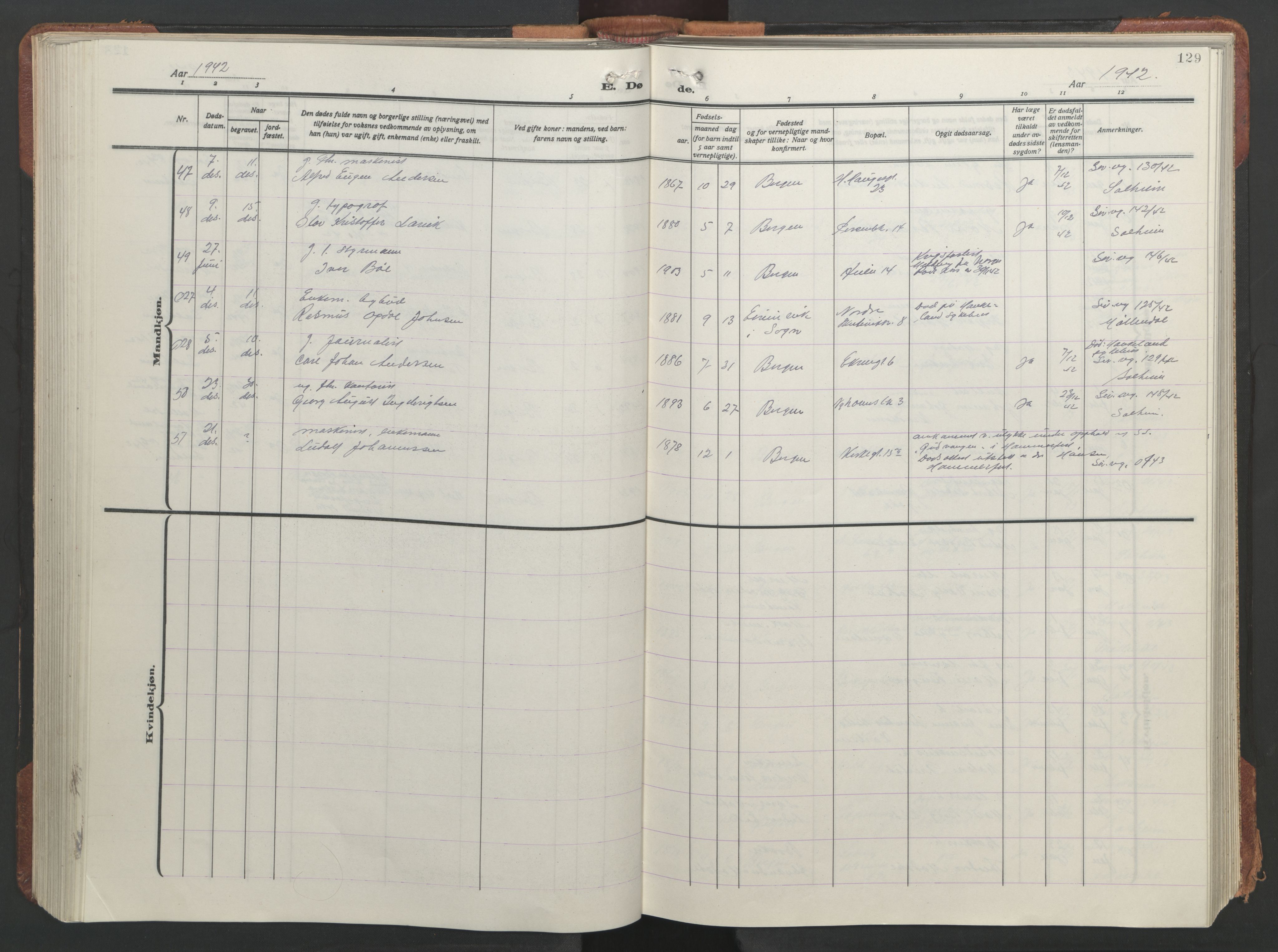 Sandviken Sokneprestembete, AV/SAB-A-77601/H/Hb/L0018: Parish register (copy) no. E 2, 1926-1962, p. 128b-129a