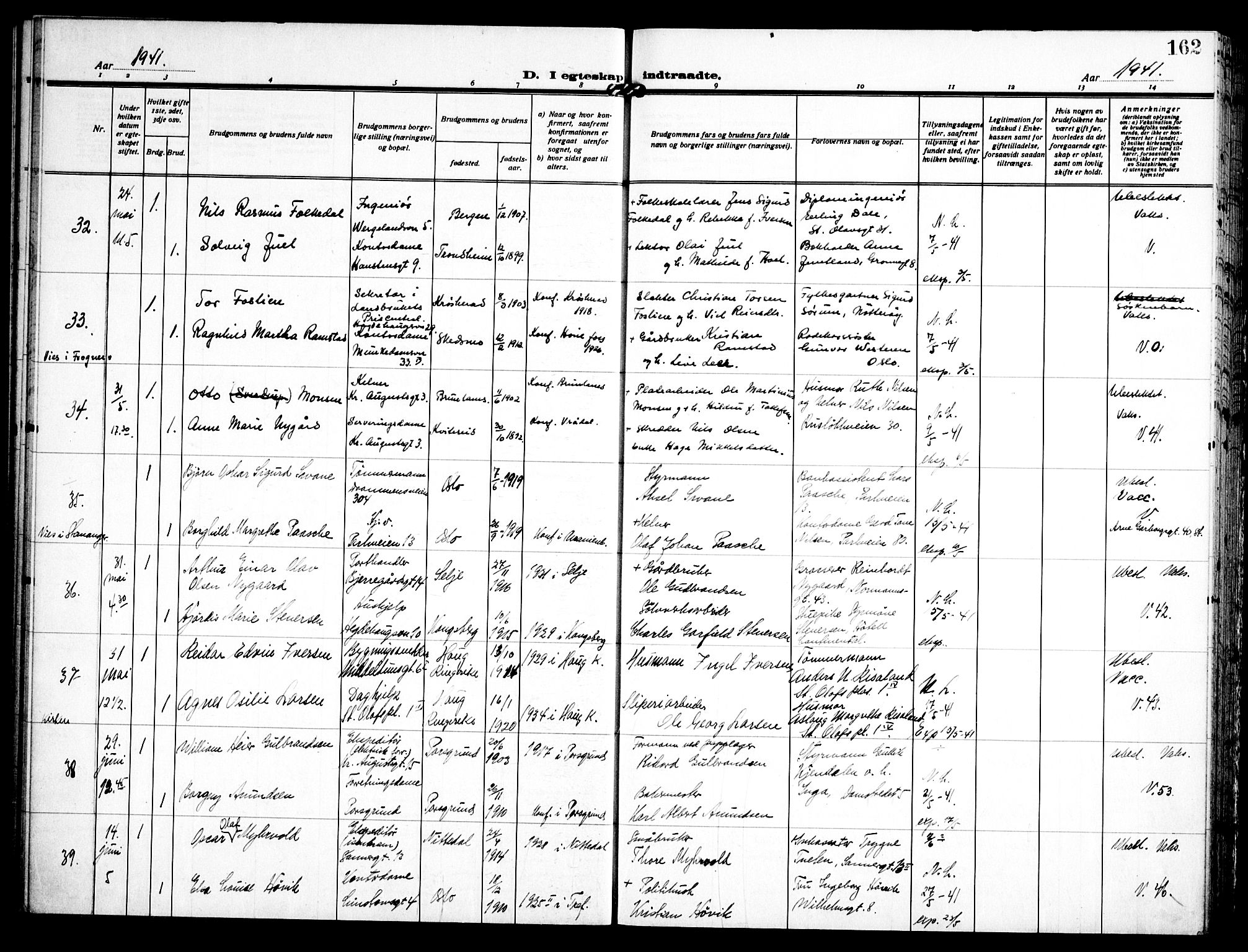 Trefoldighet prestekontor Kirkebøker, AV/SAO-A-10882/H/Ha/L0005: Banns register no. 5, 1932-1952, p. 162