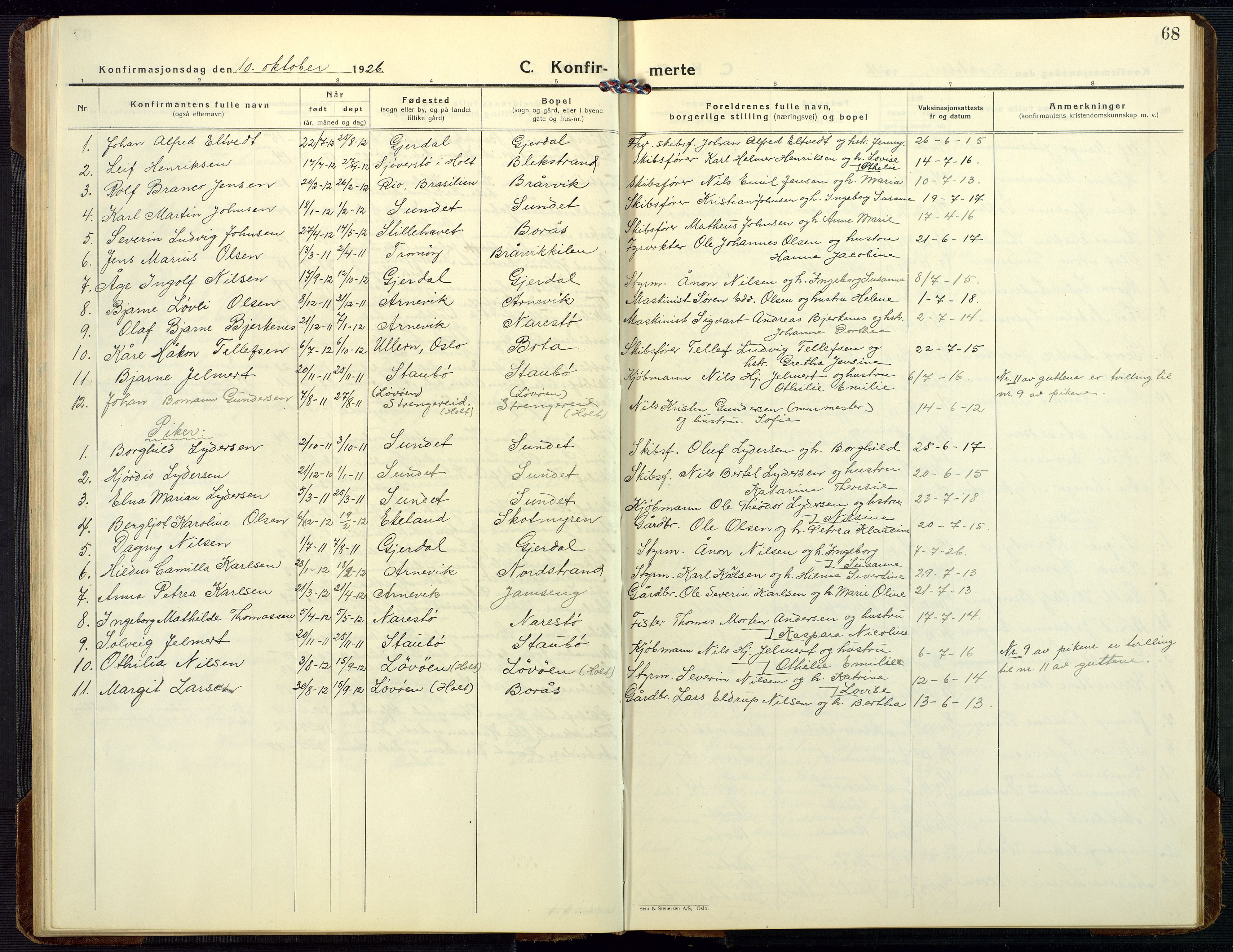 Dypvåg sokneprestkontor, AV/SAK-1111-0007/F/Fb/Fbb/L0006: Parish register (copy) no. B 6, 1925-1954, p. 68