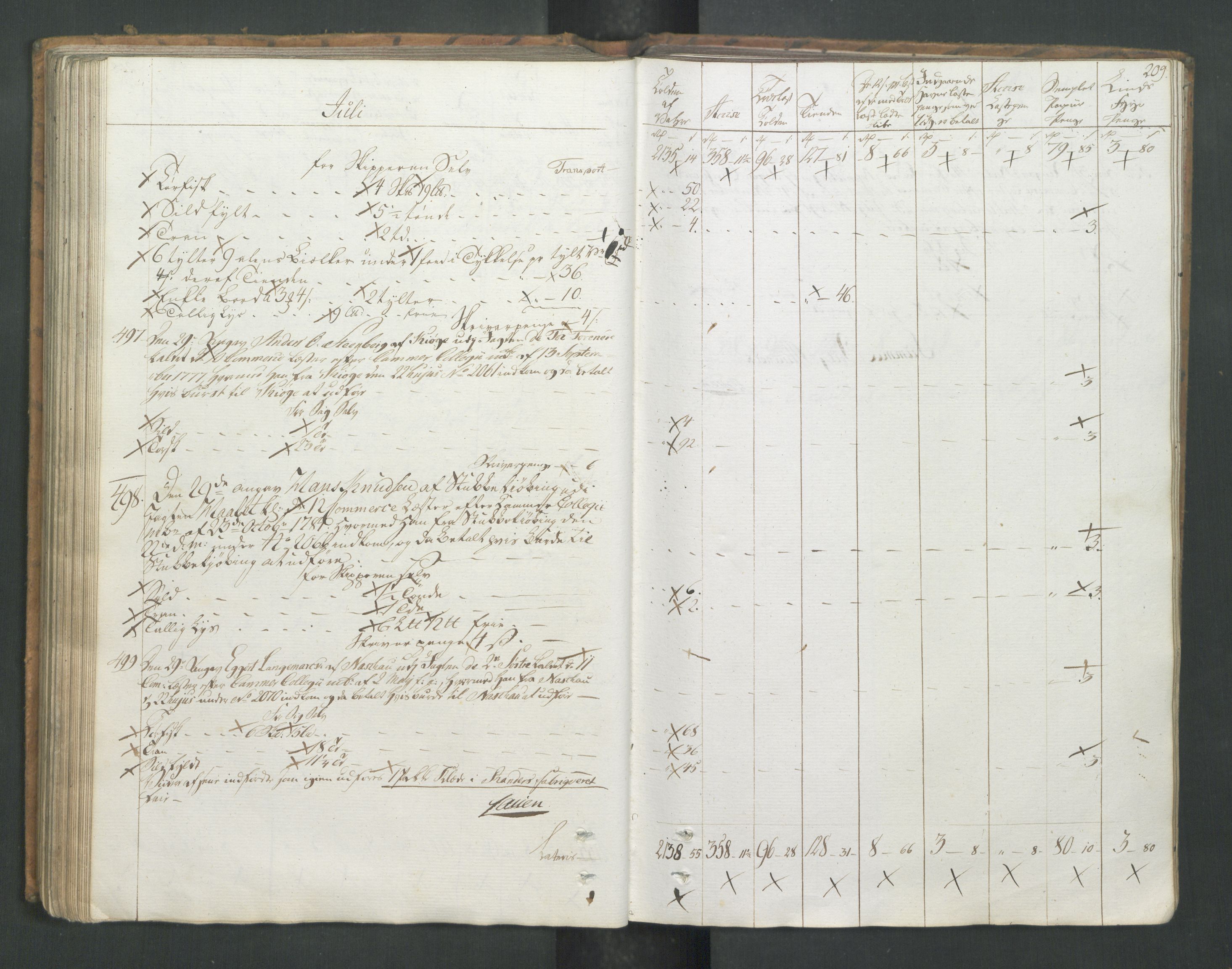 Generaltollkammeret, tollregnskaper, AV/RA-EA-5490/R26/L0277/0001: Tollregnskaper Bergen A / Utgående tollbok I, 1794, p. 208b-209a
