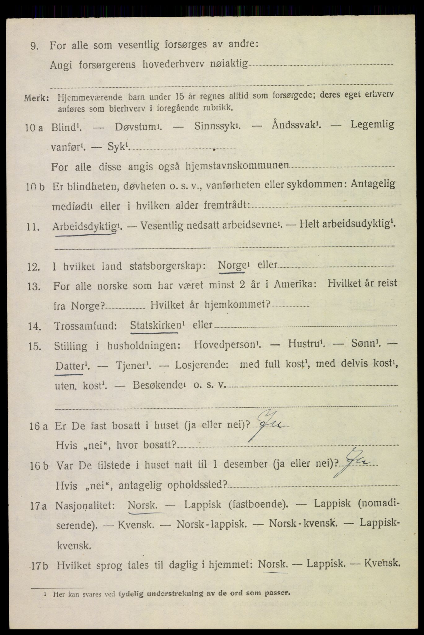 SAT, 1920 census for Sortland, 1920, p. 3619