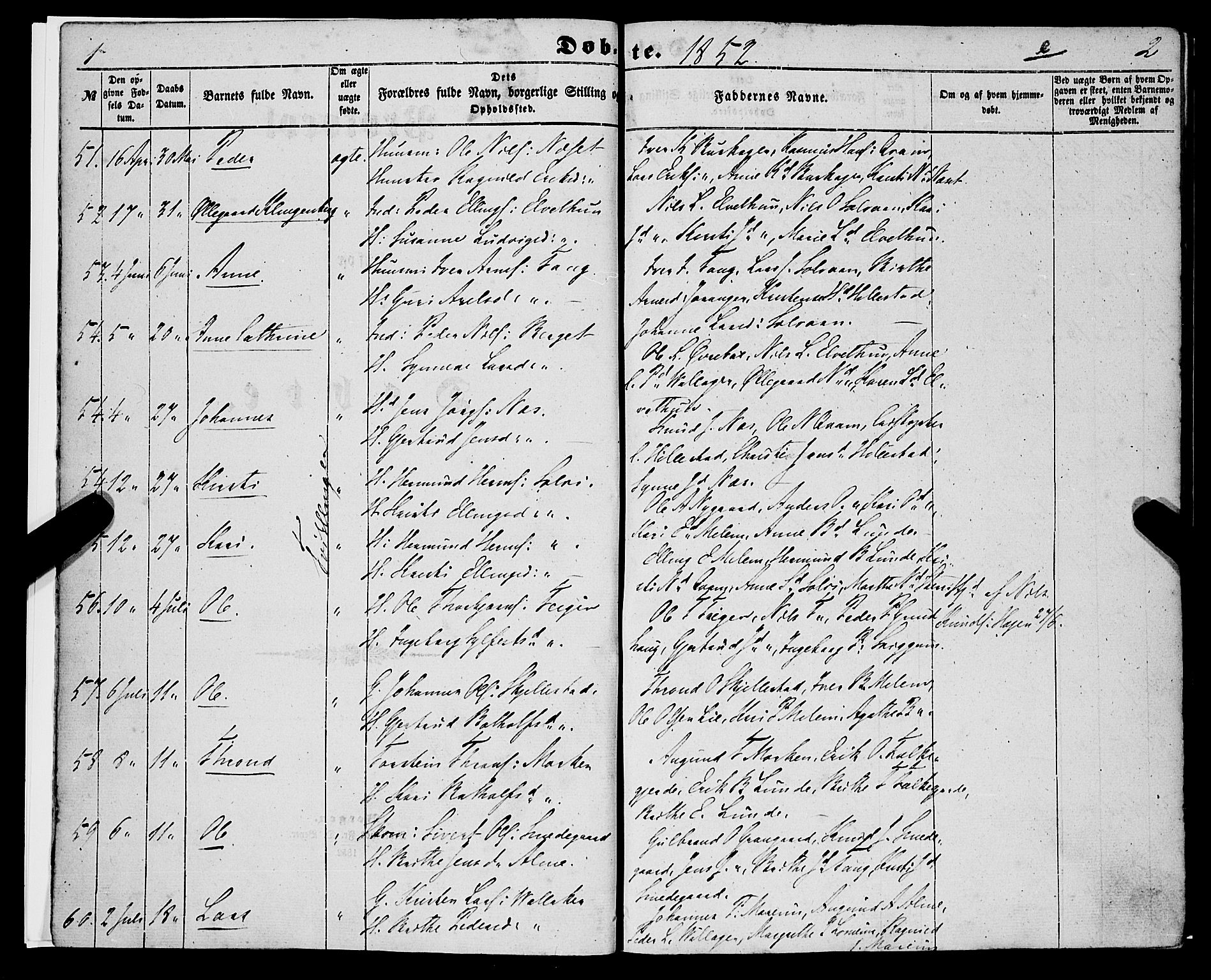 Hafslo sokneprestembete, SAB/A-80301/H/Haa/Haaa/L0009: Parish register (official) no. A 9, 1852-1873, p. 1-2