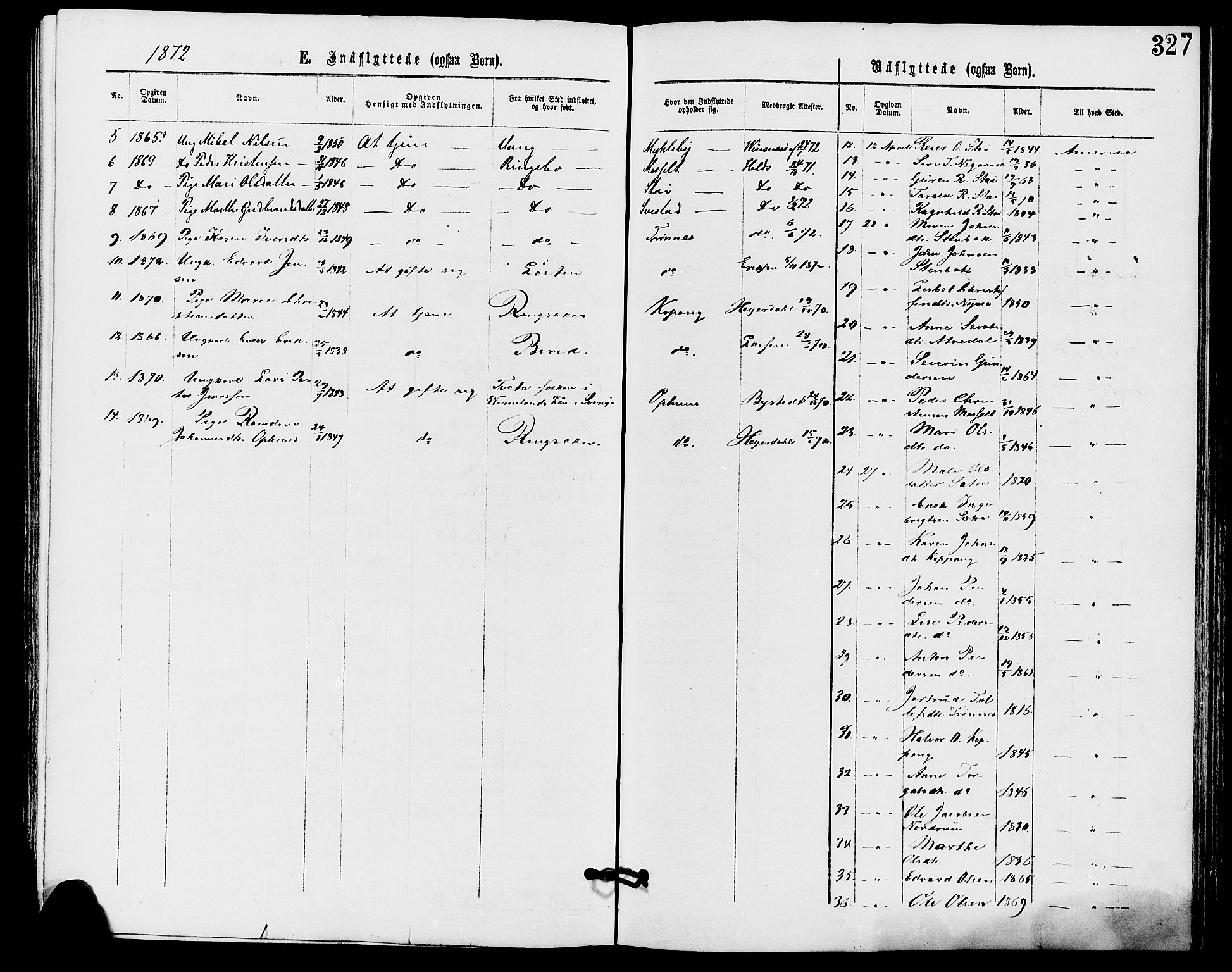 Stor-Elvdal prestekontor, SAH/PREST-052/H/Ha/Haa/L0001: Parish register (official) no. 1, 1871-1882, p. 327