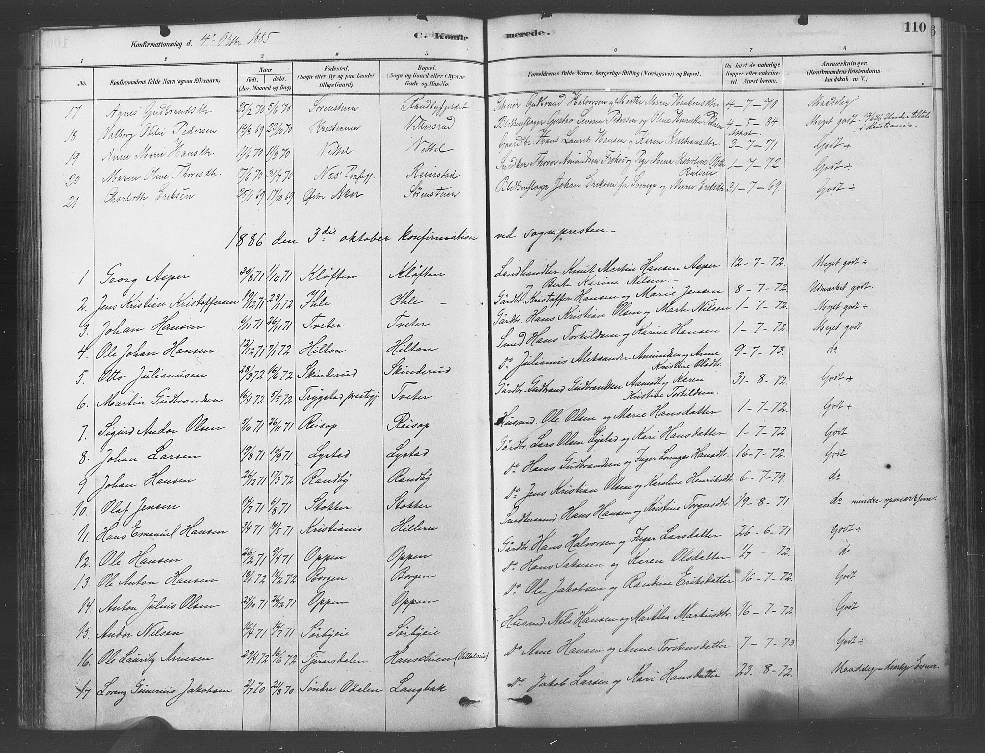 Ullensaker prestekontor Kirkebøker, AV/SAO-A-10236a/F/Fa/L0019: Parish register (official) no. I 19, 1878-1891, p. 110