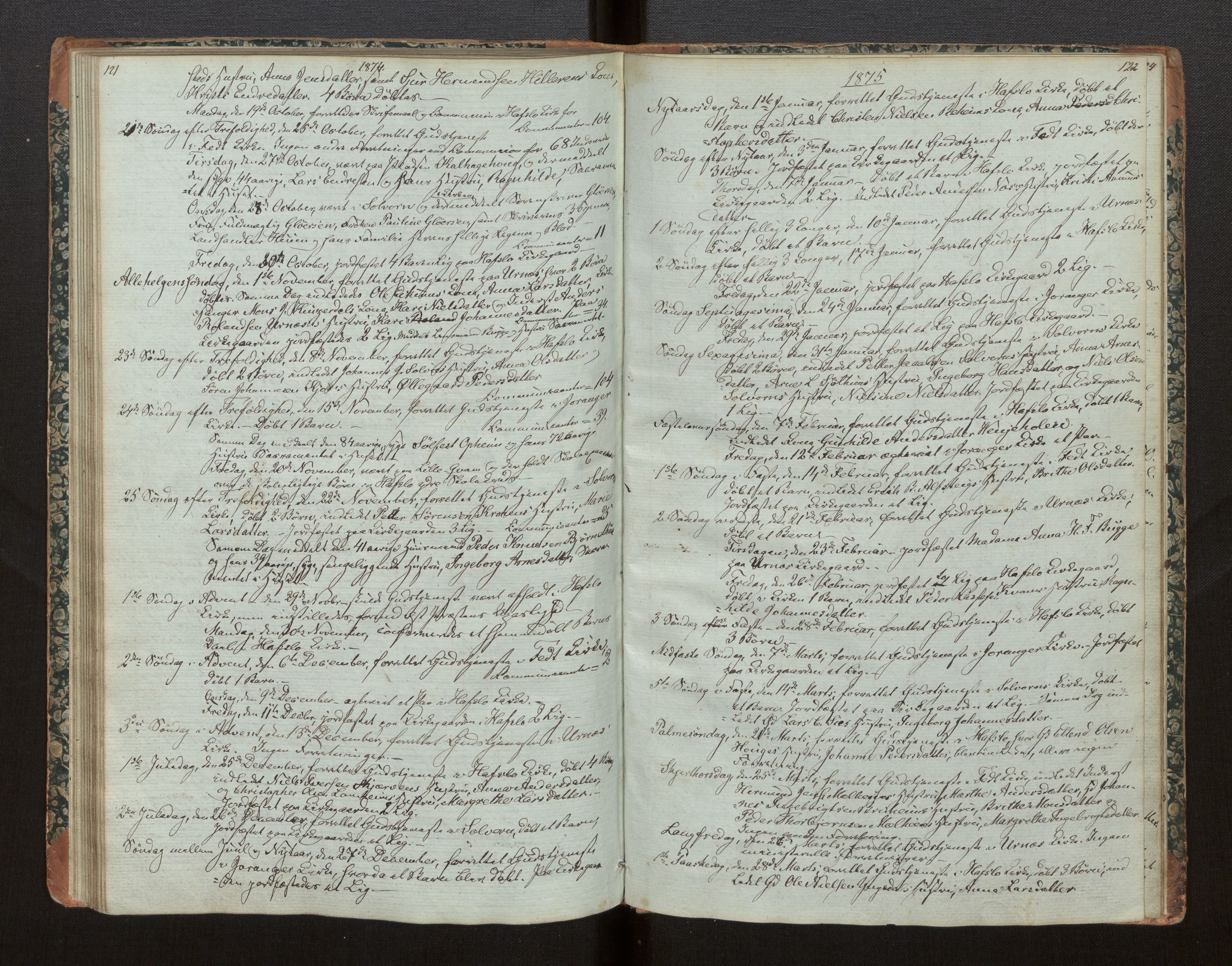 Hafslo sokneprestembete, SAB/A-80301/H/Haa/Haaf/L0002: Diary records no. F 2, 1854-1879, p. 121-122