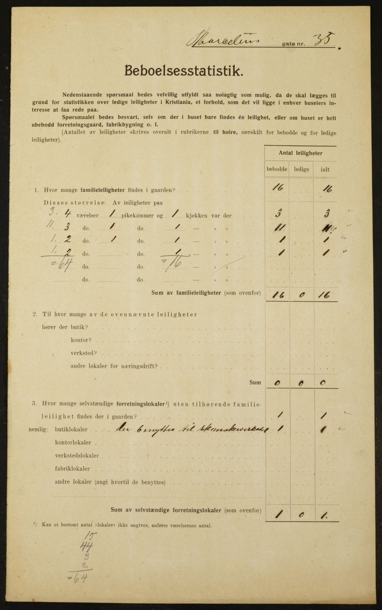 OBA, Municipal Census 1910 for Kristiania, 1910, p. 62544