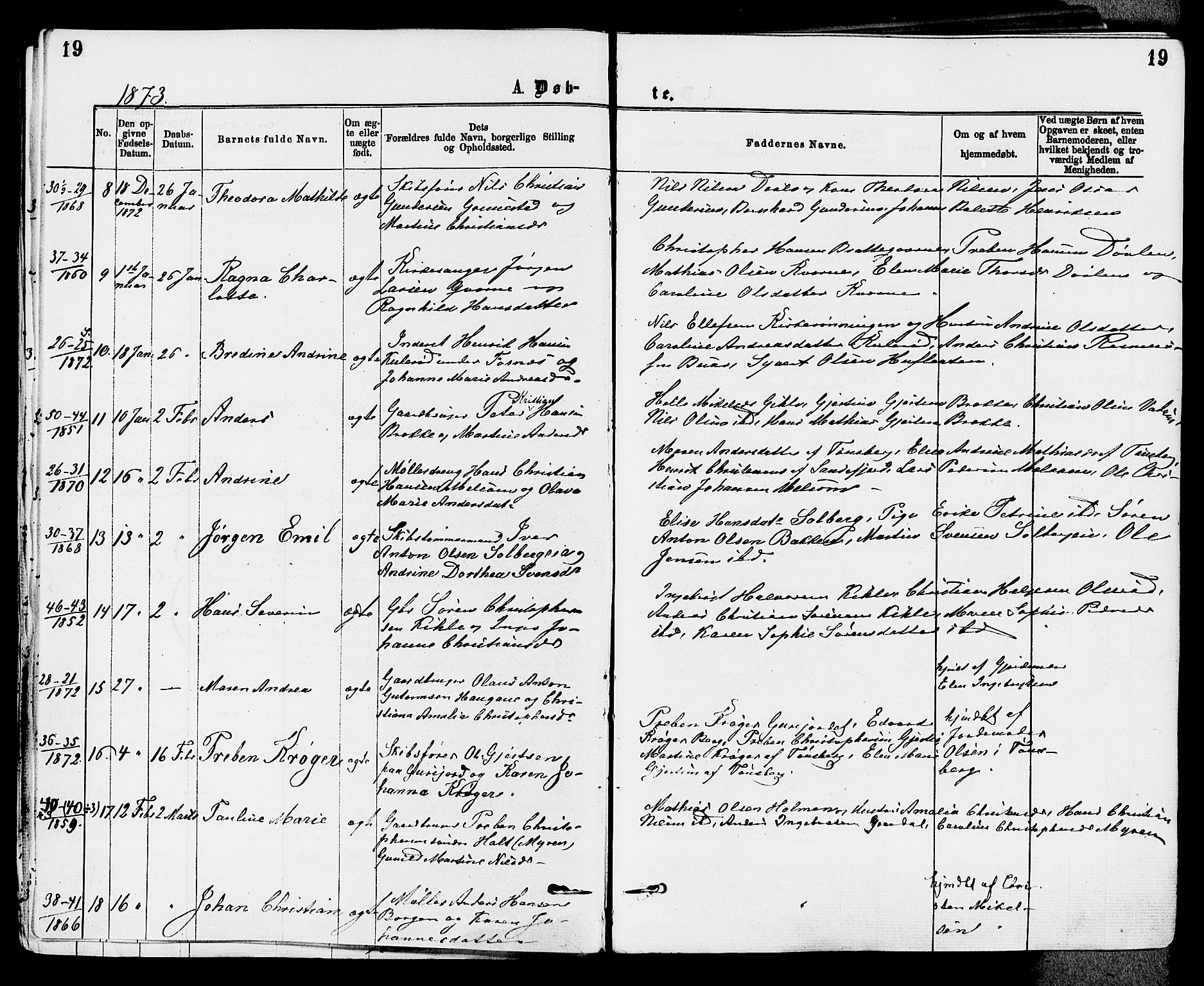 Stokke kirkebøker, AV/SAKO-A-320/F/Fa/L0009: Parish register (official) no. I 9, 1872-1883, p. 19