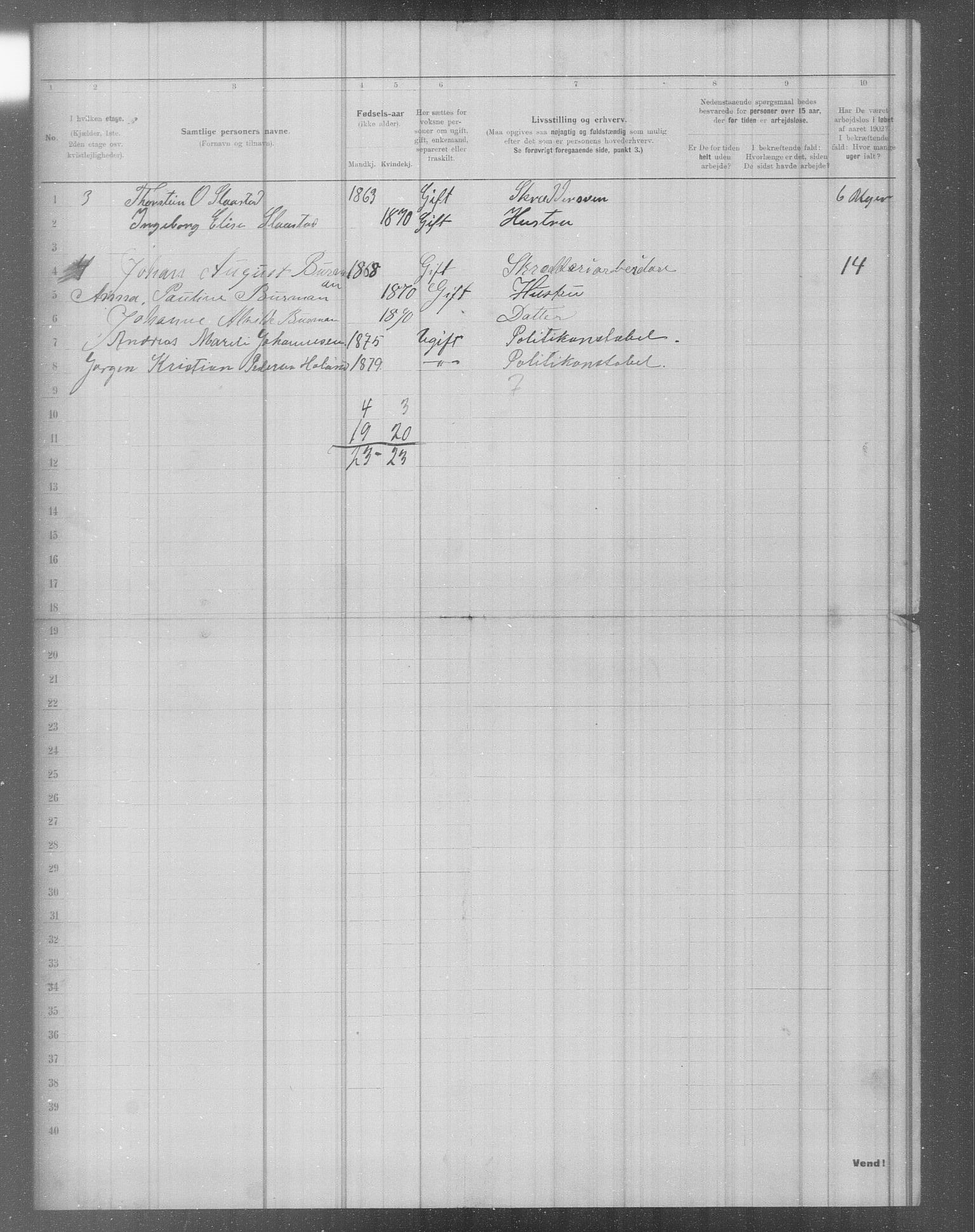 OBA, Municipal Census 1902 for Kristiania, 1902, p. 3479