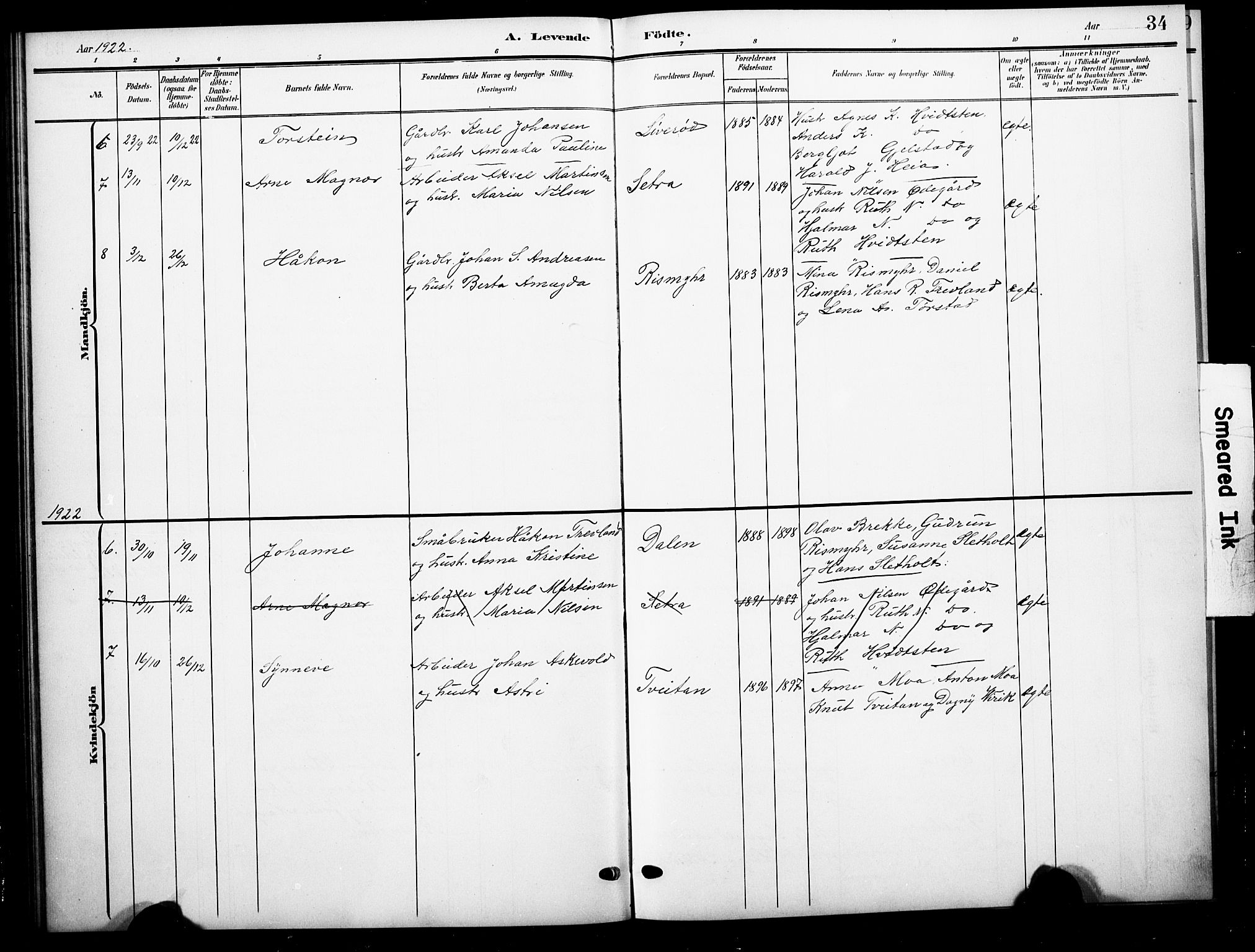 Andebu kirkebøker, AV/SAKO-A-336/G/Gc/L0001: Parish register (copy) no. III 1, 1901-1930, p. 34