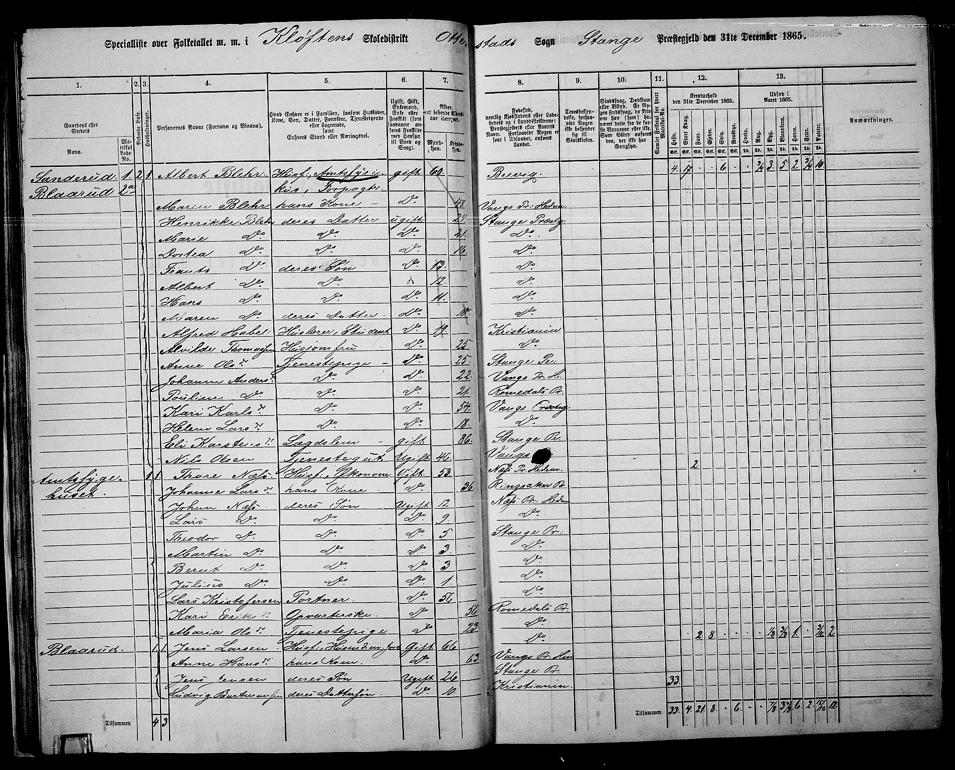 RA, 1865 census for Stange, 1865, p. 35