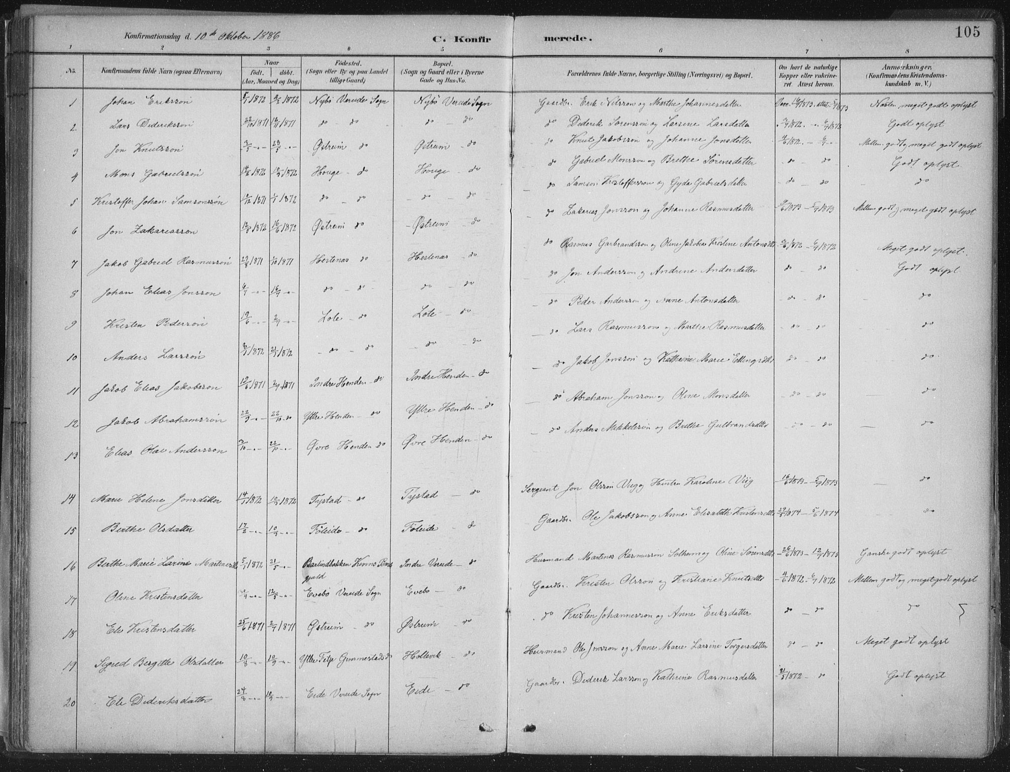 Gloppen sokneprestembete, AV/SAB-A-80101/H/Haa/Haab/L0001: Parish register (official) no. B  1, 1885-1905, p. 105