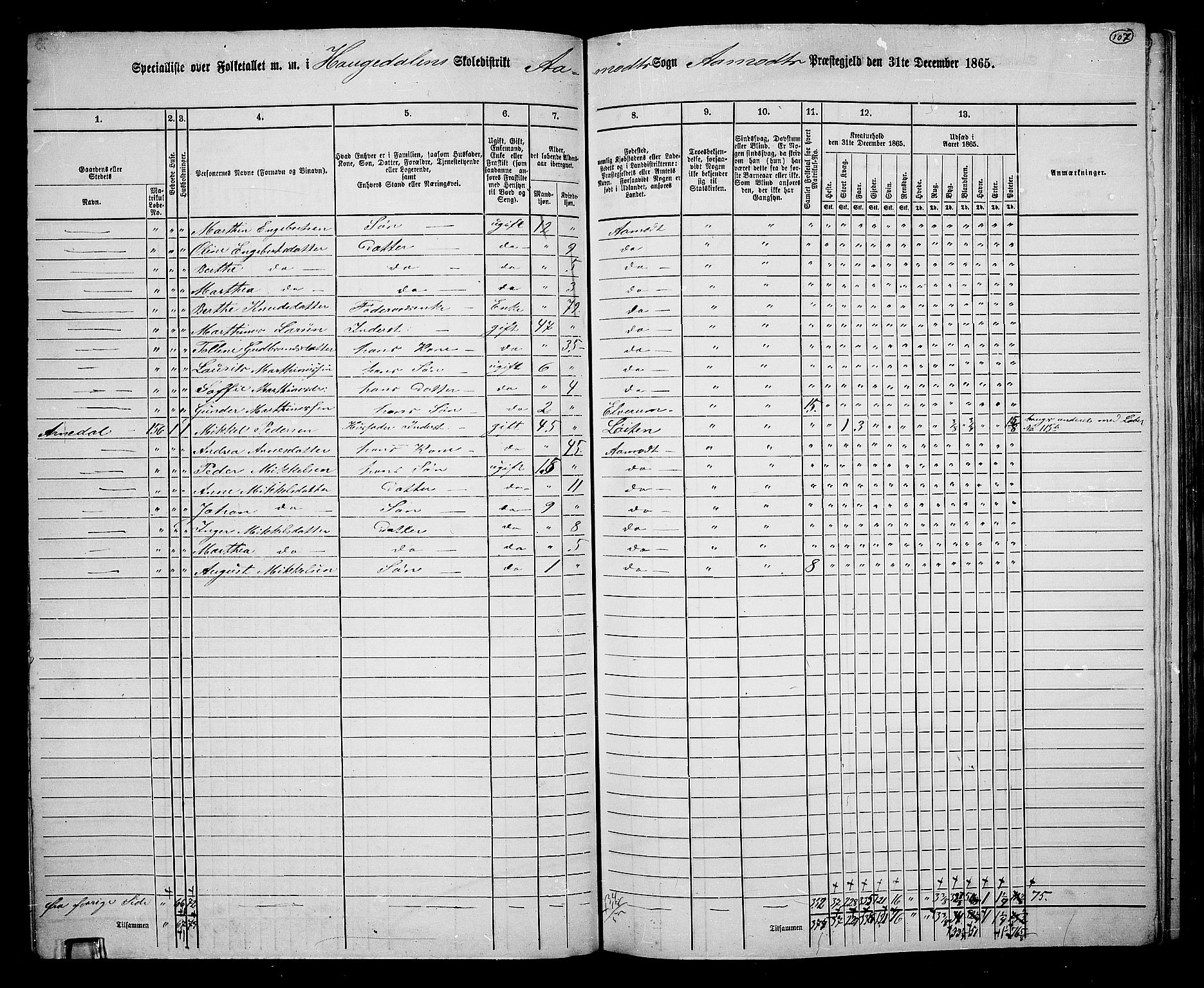 RA, 1865 census for Åmot, 1865, p. 99