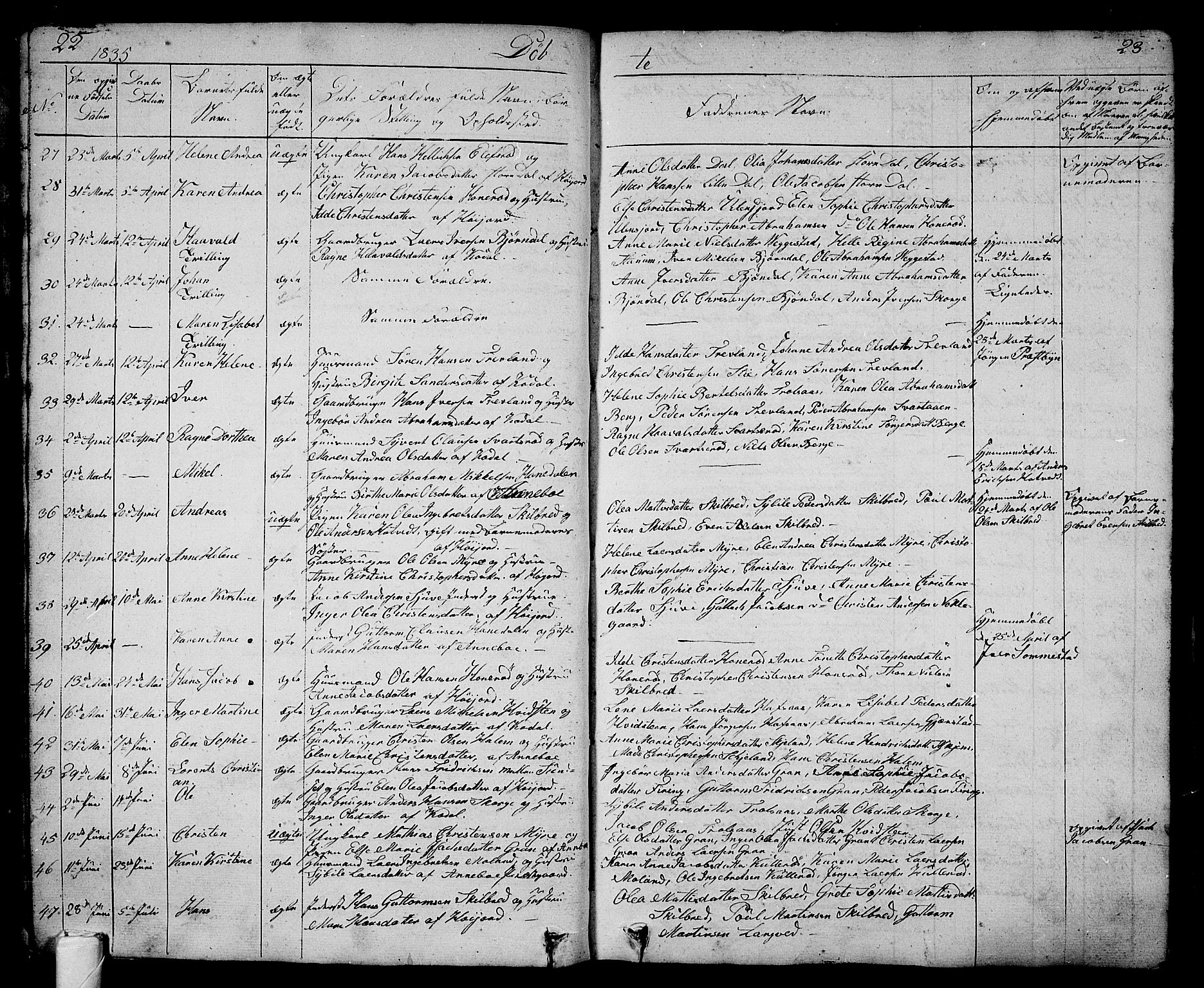 Andebu kirkebøker, AV/SAKO-A-336/G/Ga/L0003: Parish register (copy) no. I 3, 1832-1867, p. 22-23