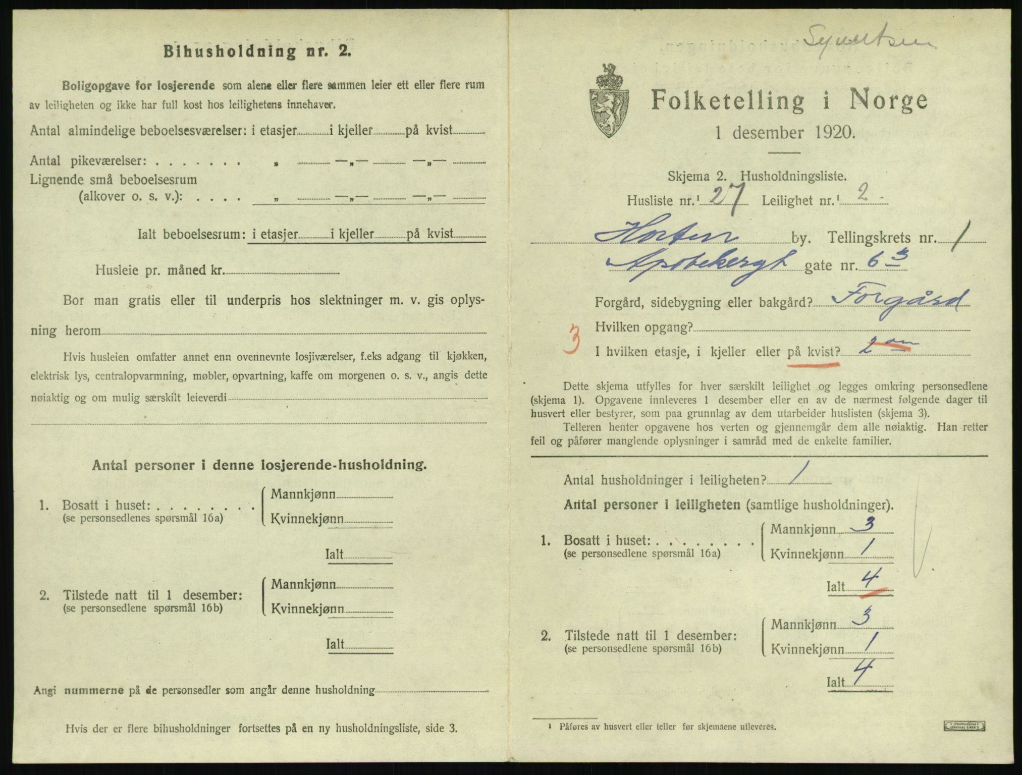 SAKO, 1920 census for Horten, 1920, p. 3013