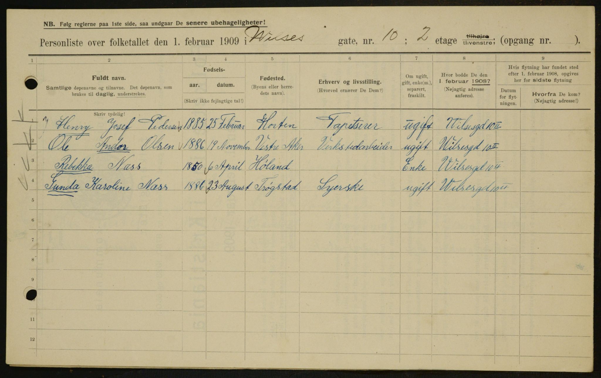 OBA, Municipal Census 1909 for Kristiania, 1909, p. 116656