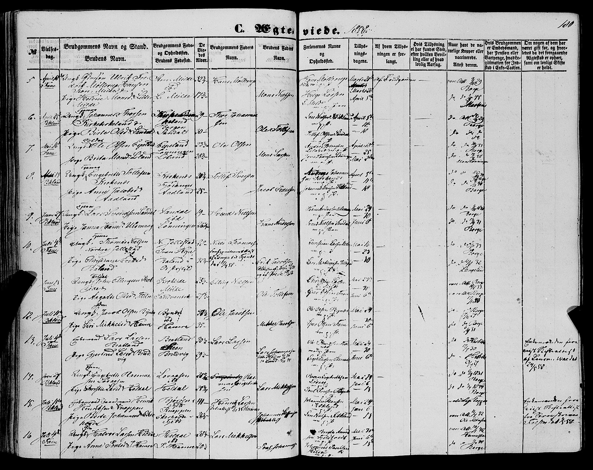 Fana Sokneprestembete, AV/SAB-A-75101/H/Haa/Haaa/L0011: Parish register (official) no. A 11, 1851-1862, p. 180