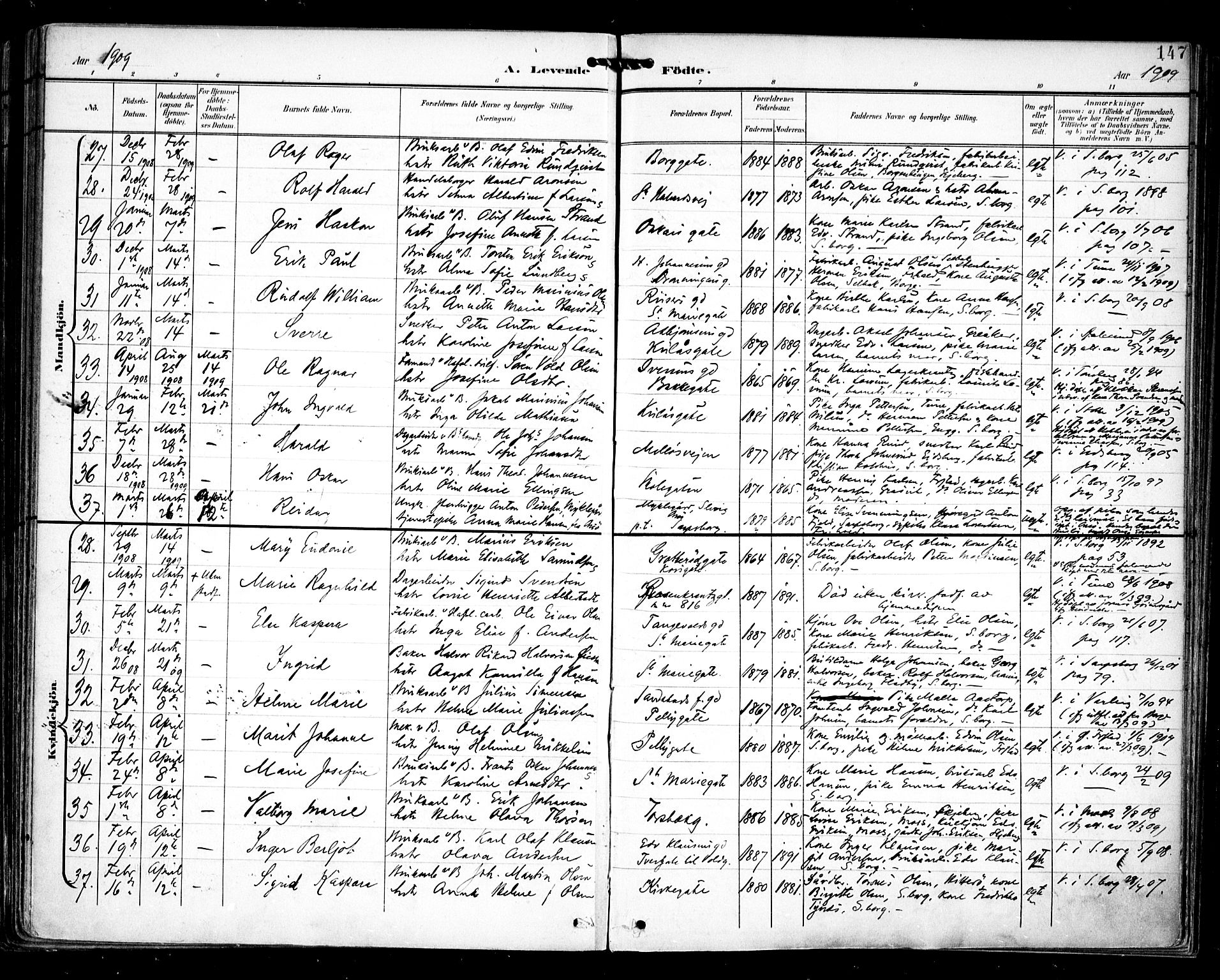 Sarpsborg prestekontor Kirkebøker, AV/SAO-A-2006/F/Fa/L0005: Parish register (official) no. 5, 1900-1909, p. 147