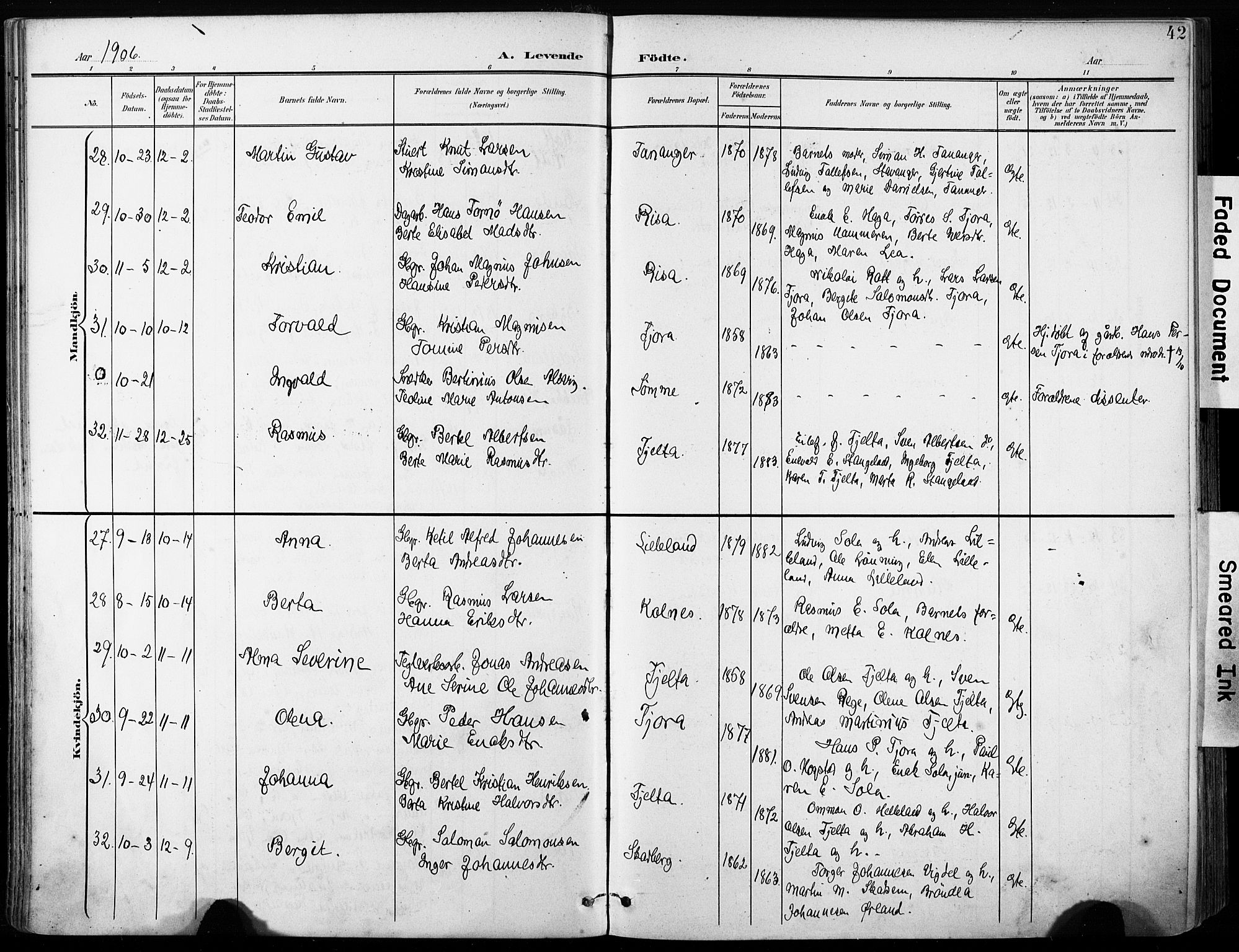 Håland sokneprestkontor, AV/SAST-A-101802/001/30BA/L0013: Parish register (official) no. A 12, 1901-1913, p. 42