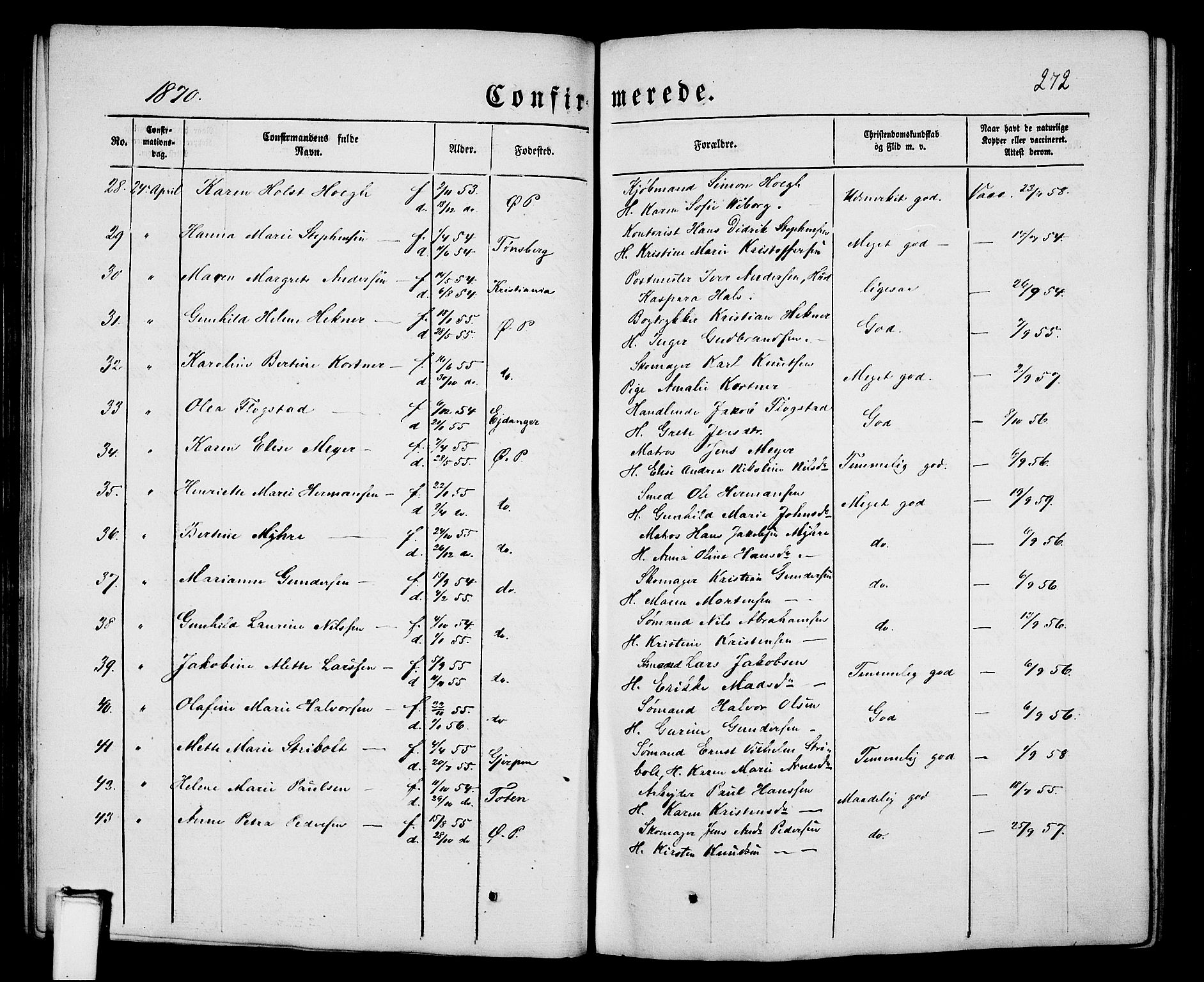 Porsgrunn kirkebøker , SAKO/A-104/G/Gb/L0004: Parish register (copy) no. II 4, 1853-1882, p. 272