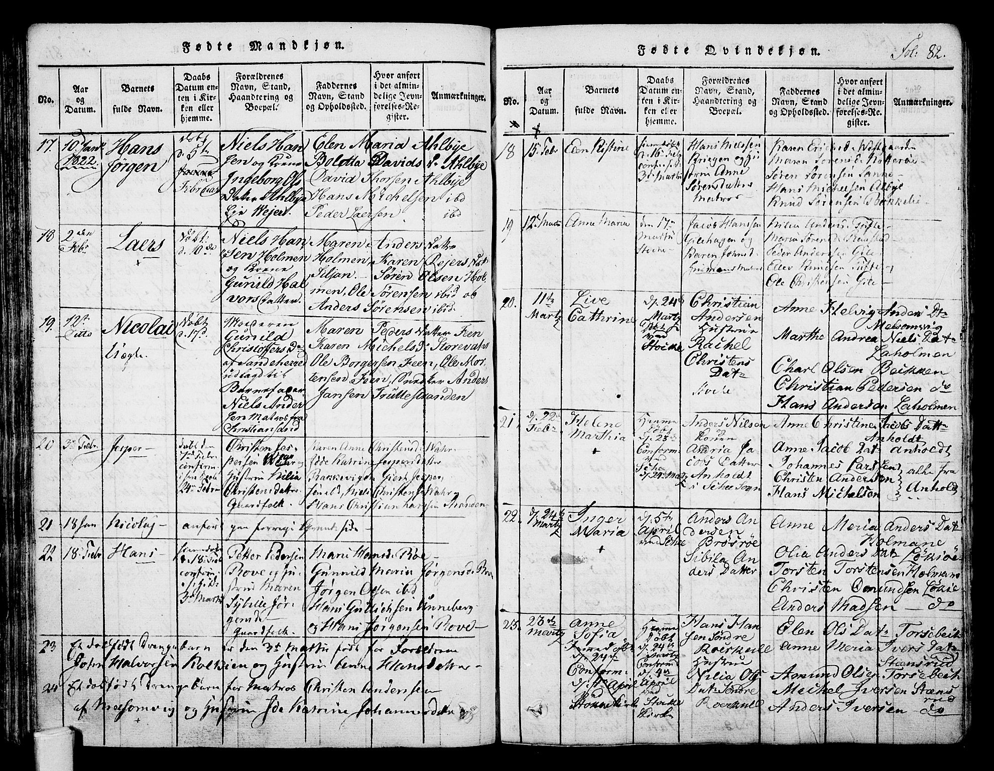 Stokke kirkebøker, SAKO/A-320/F/Fa/L0005: Parish register (official) no. I 5, 1815-1826, p. 82