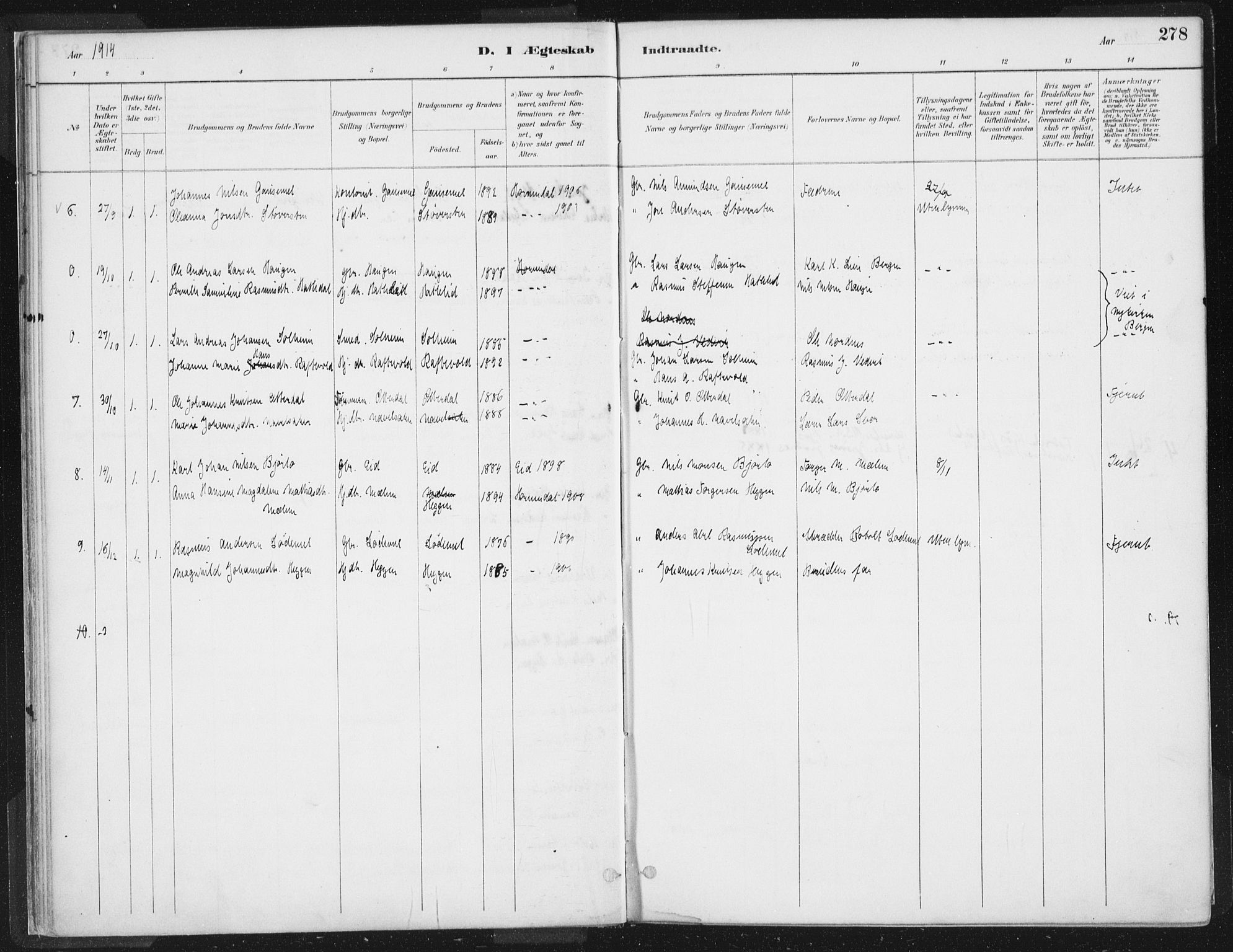 Hornindal sokneprestembete, AV/SAB-A-82401/H/Haa/Haaa/L0003/0002: Parish register (official) no. A 3B, 1885-1917, p. 278