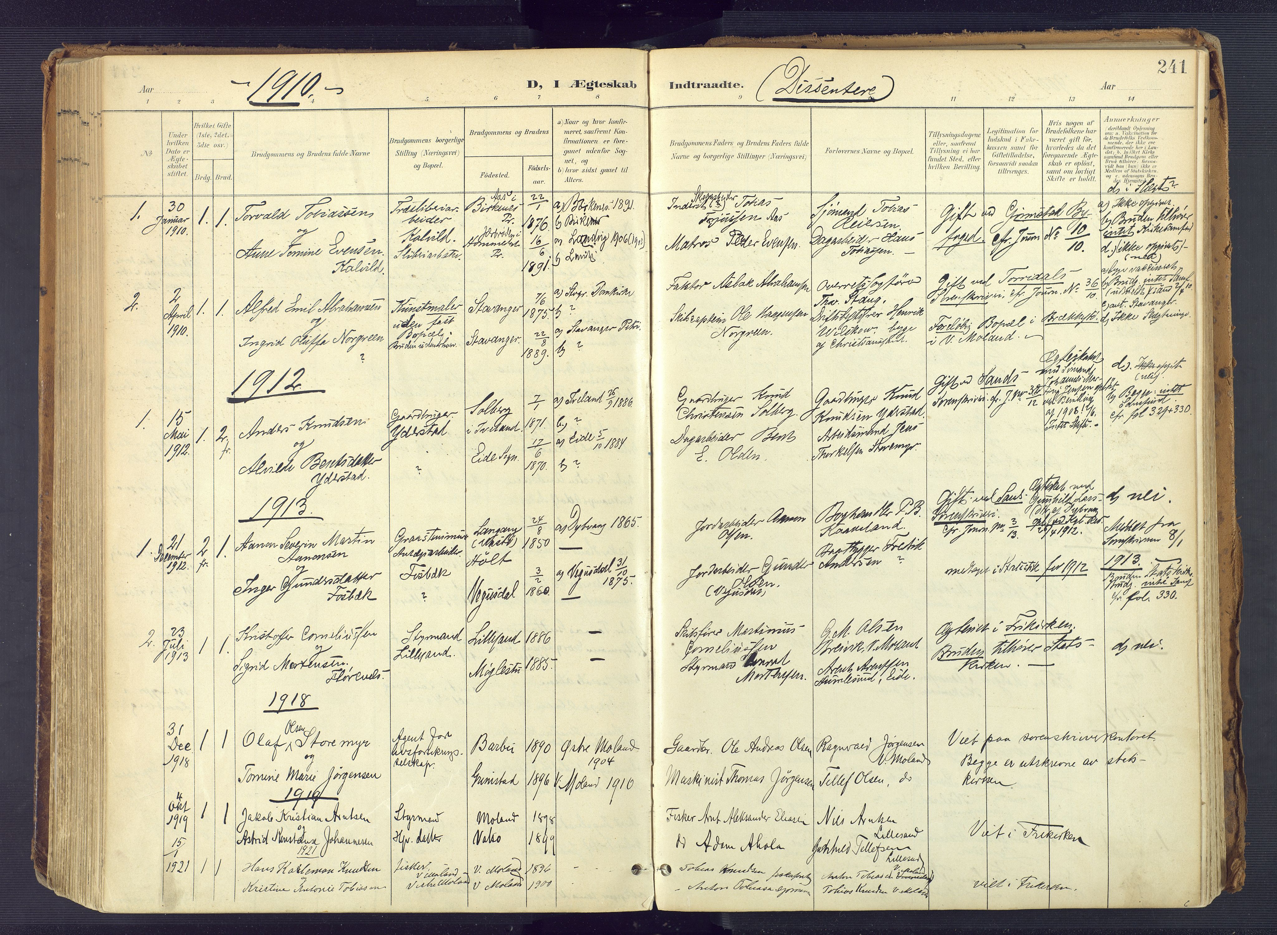 Vestre Moland sokneprestkontor, SAK/1111-0046/F/Fa/Fab/L0010: Parish register (official) no. A 10, 1900-1926, p. 241