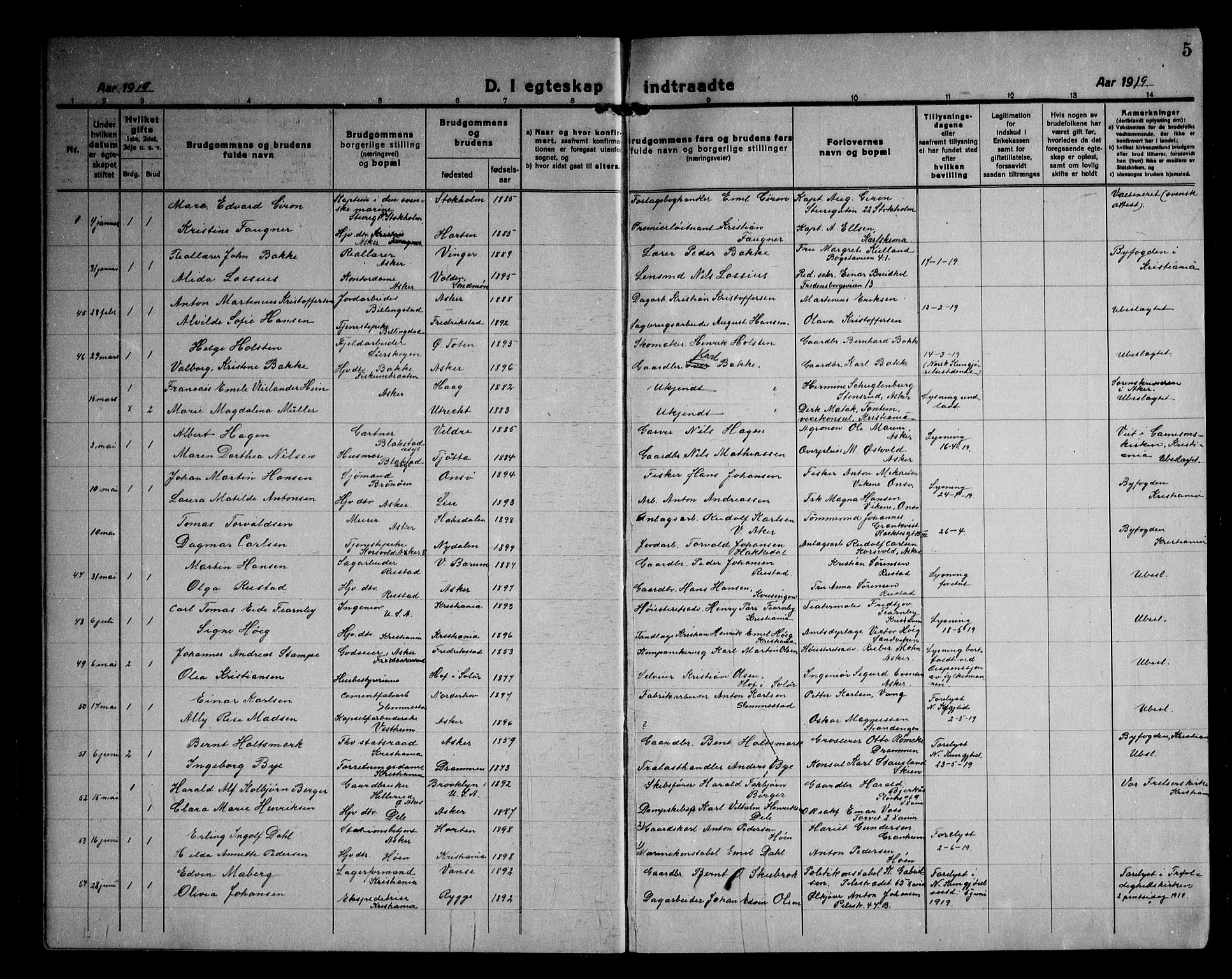 Asker prestekontor Kirkebøker, SAO/A-10256a/F/Fa/L0020: Parish register (official) no. I 20, 1918-1948, p. 5
