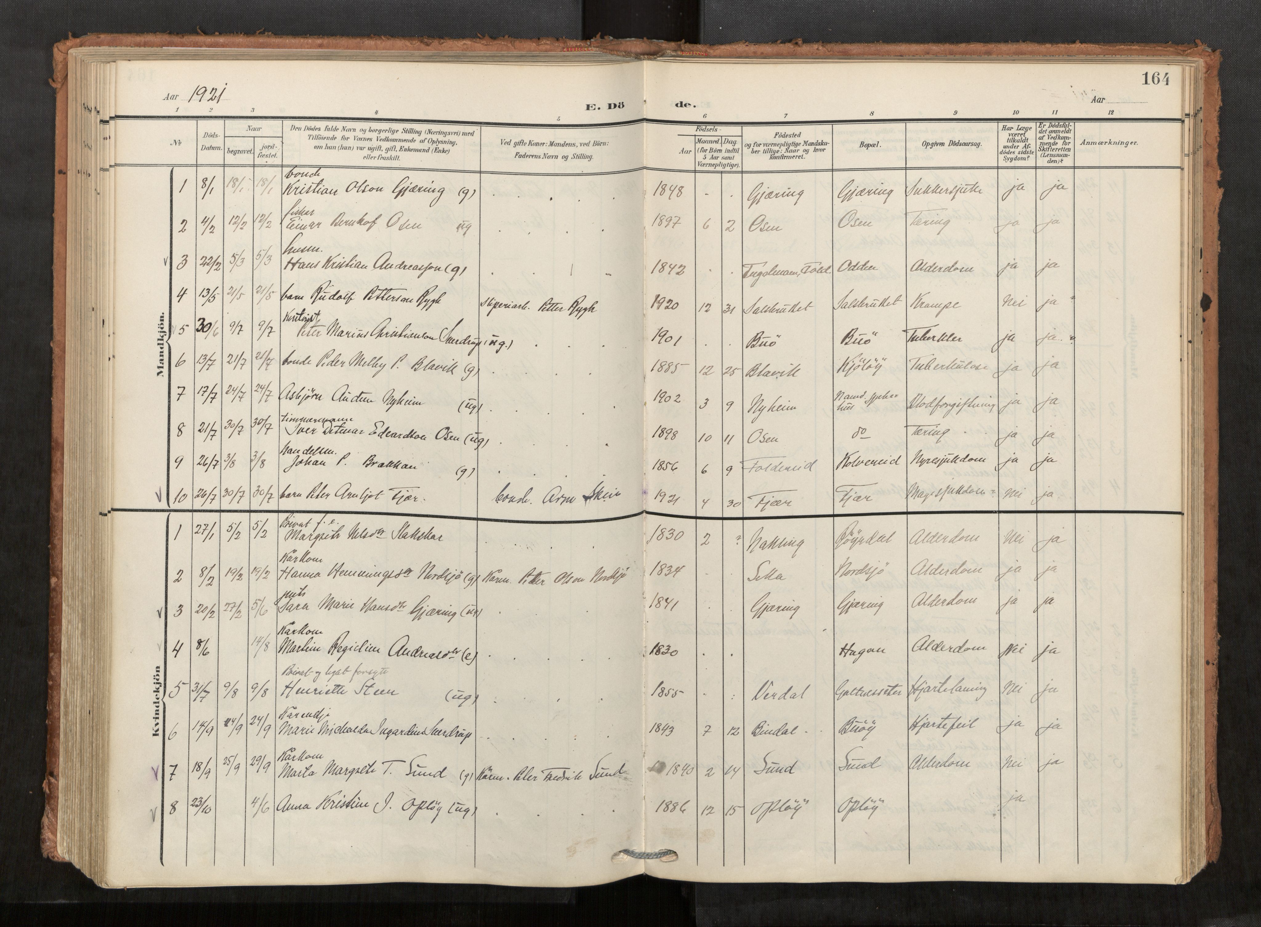 Kolvereid sokneprestkontor, AV/SAT-A-1171/H/Ha/Haa/L0001: Parish register (official) no. 1, 1903-1922, p. 164