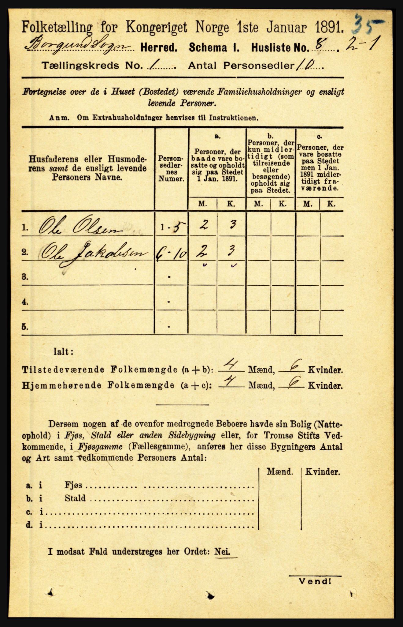 RA, 1891 census for 1423 Borgund, 1891, p. 21