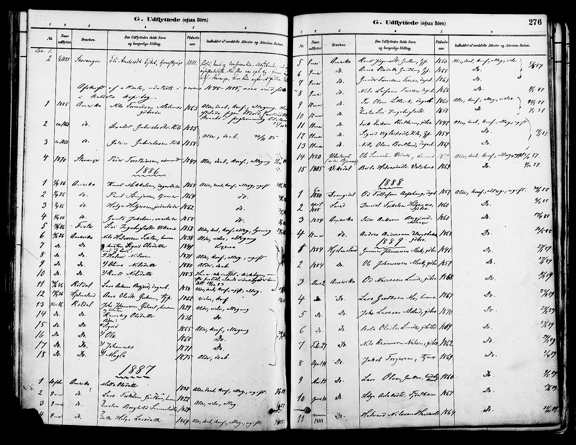Suldal sokneprestkontor, SAST/A-101845/01/IV/L0011: Parish register (official) no. A 11, 1878-1900, p. 276