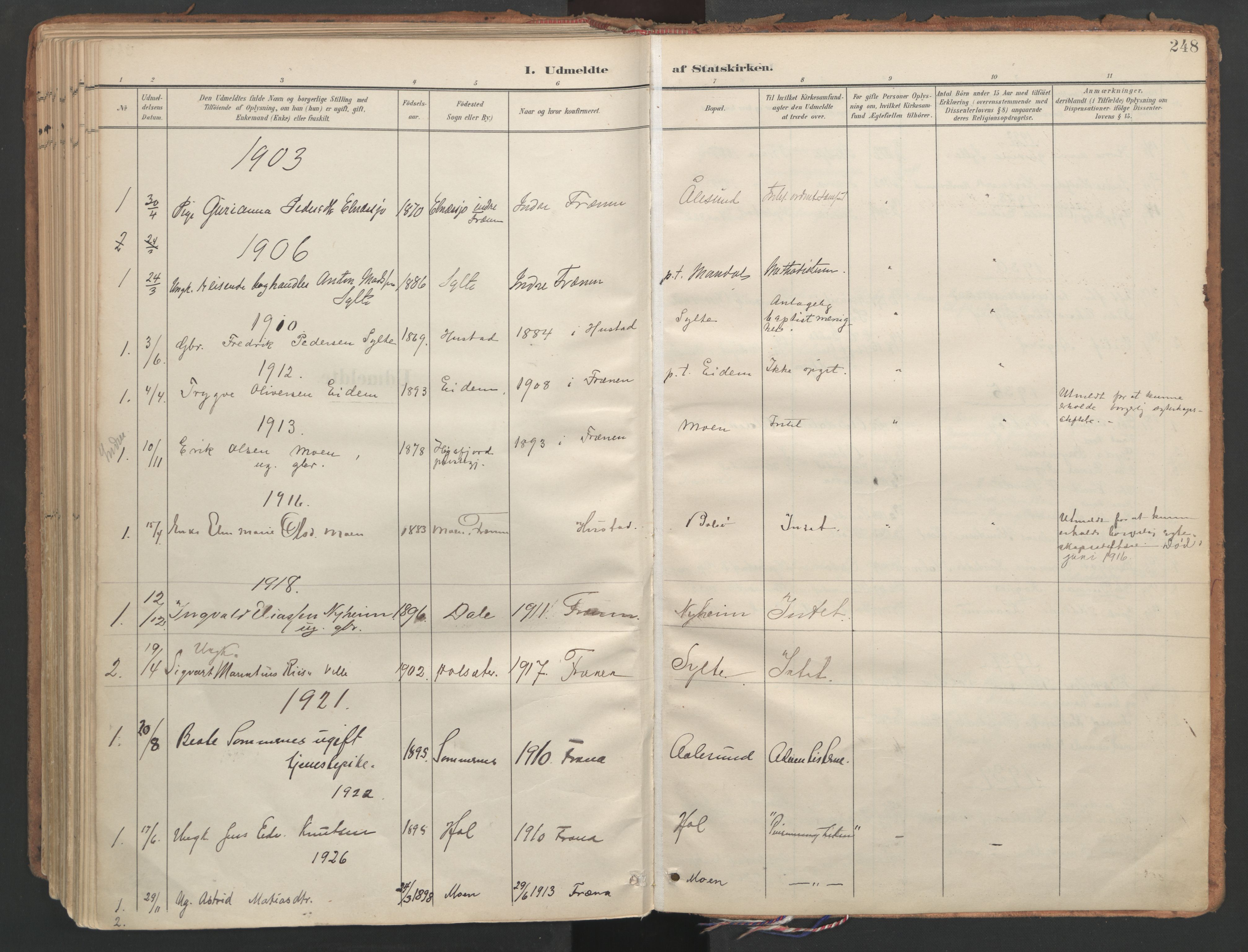 Ministerialprotokoller, klokkerbøker og fødselsregistre - Møre og Romsdal, AV/SAT-A-1454/564/L0741: Parish register (official) no. 564A02, 1900-1976, p. 248