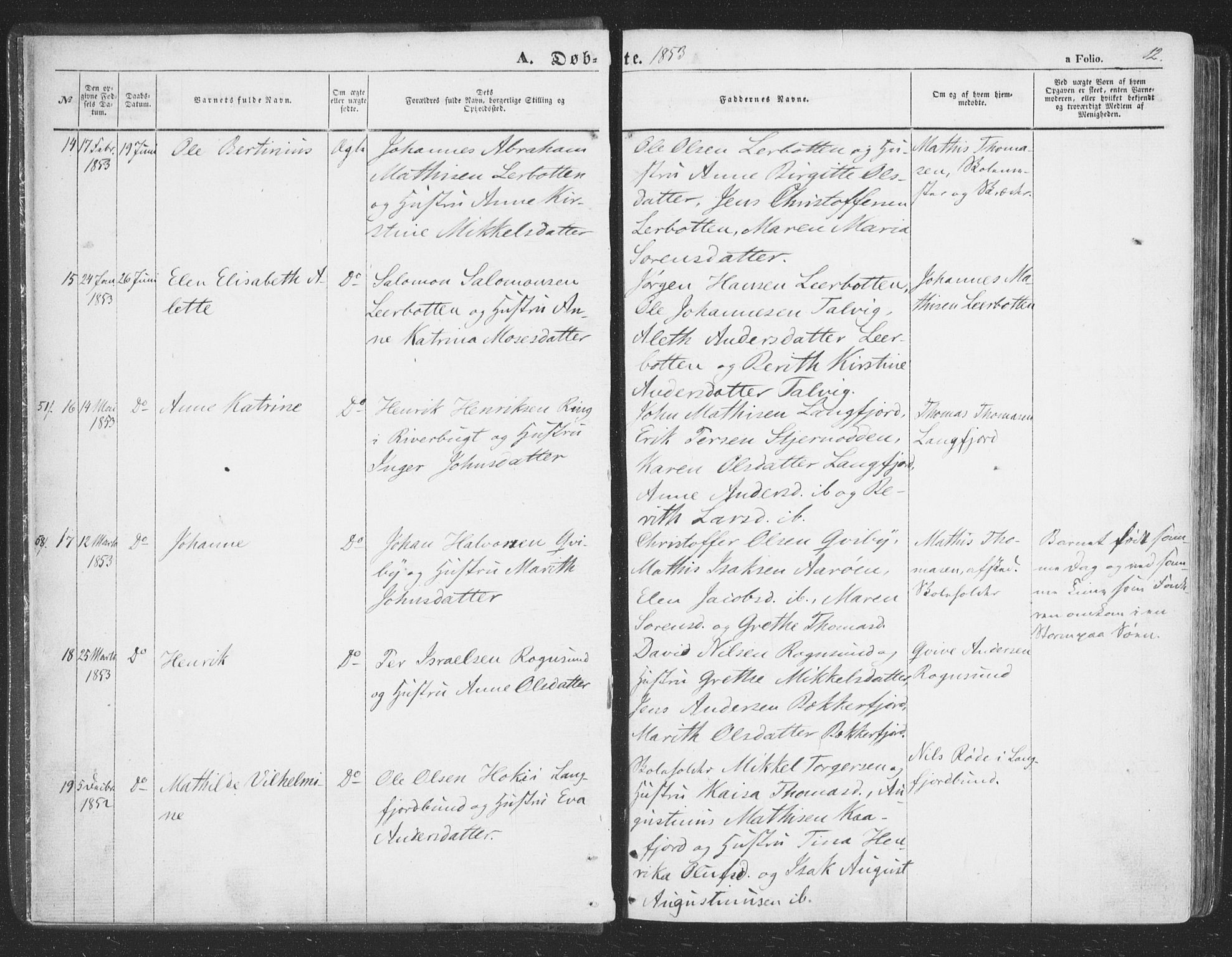 Talvik sokneprestkontor, SATØ/S-1337/H/Ha/L0010kirke: Parish register (official) no. 10, 1852-1864, p. 12