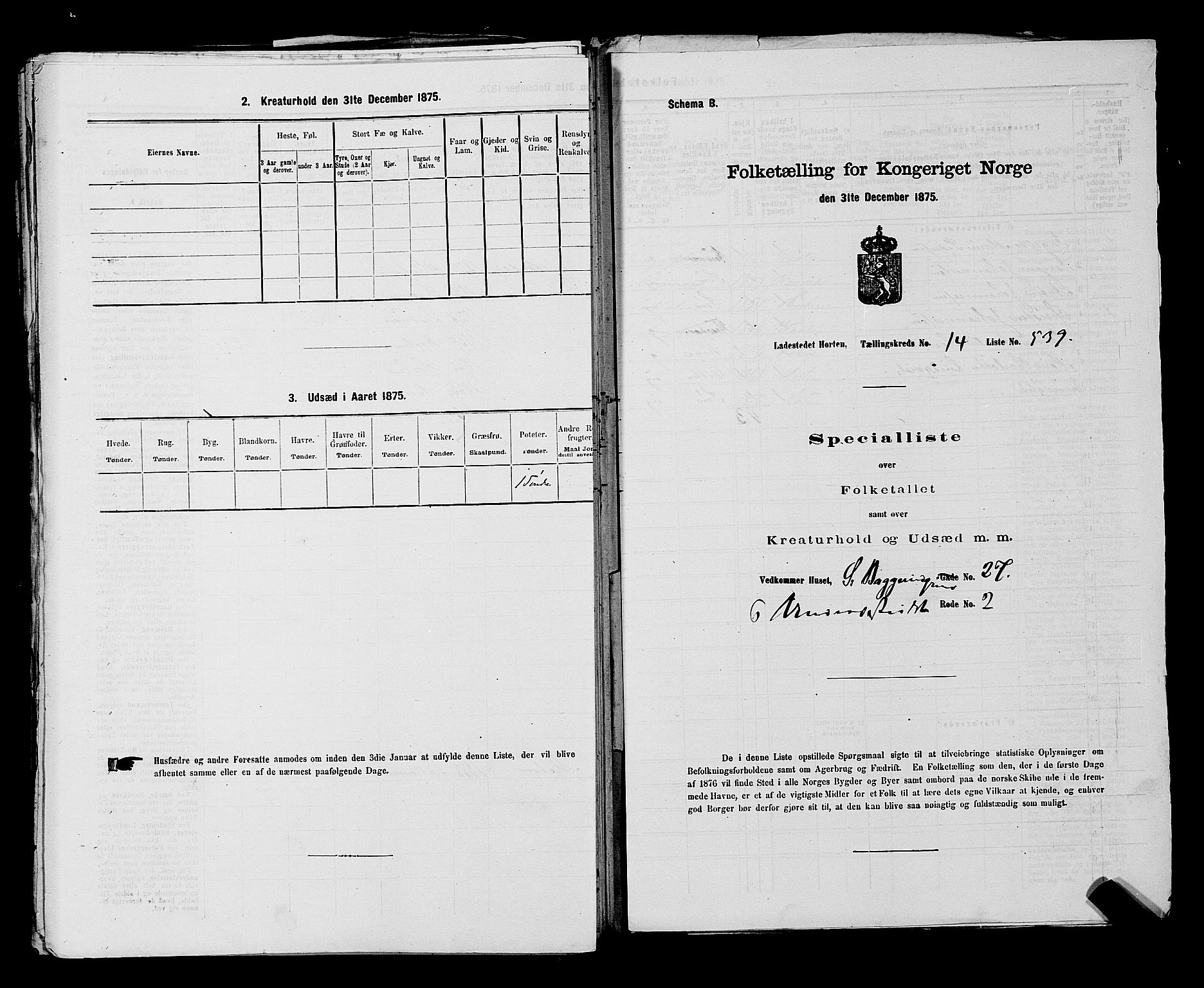 SAKO, 1875 census for 0703P Horten, 1875, p. 1199