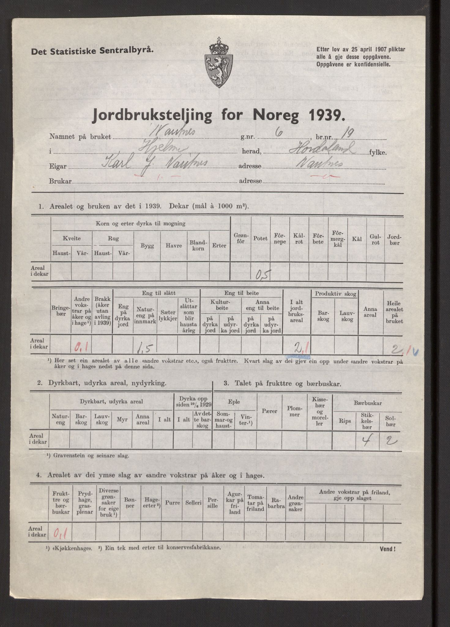 Statistisk sentralbyrå, Næringsøkonomiske emner, Jordbruk, skogbruk, jakt, fiske og fangst, AV/RA-S-2234/G/Gb/L0211: Hordaland: Herdla, Hjelme og Manger, 1939, p. 1185