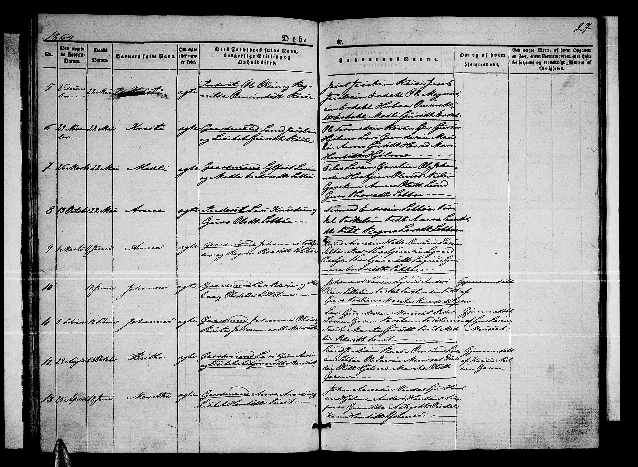 Ullensvang sokneprestembete, SAB/A-78701/H/Hab: Parish register (copy) no. C 1, 1855-1871, p. 27
