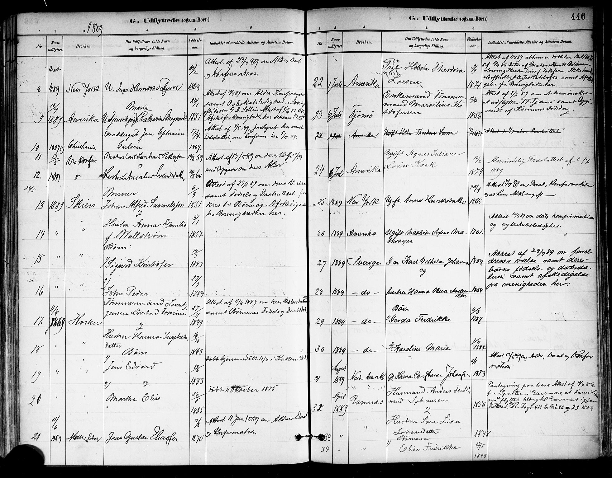 Tønsberg kirkebøker, AV/SAKO-A-330/F/Fa/L0011: Parish register (official) no. I 11, 1881-1890, p. 446