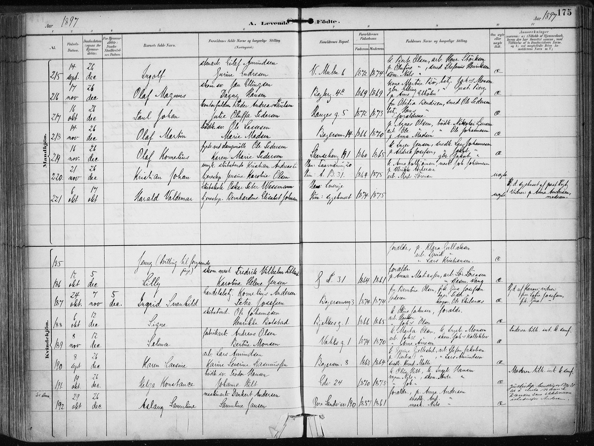 Sandviken Sokneprestembete, AV/SAB-A-77601/H/Ha/L0005: Parish register (official) no. B 2, 1891-1901, p. 175