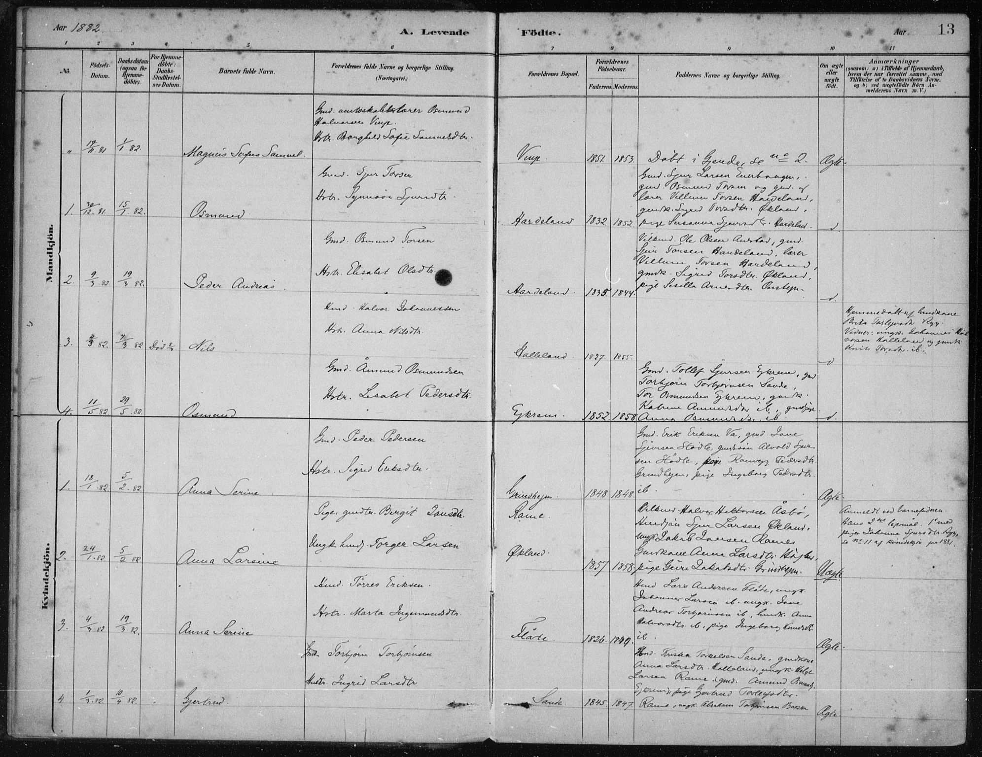 Etne sokneprestembete, AV/SAB-A-75001/H/Haa: Parish register (official) no. D  1, 1879-1919, p. 13