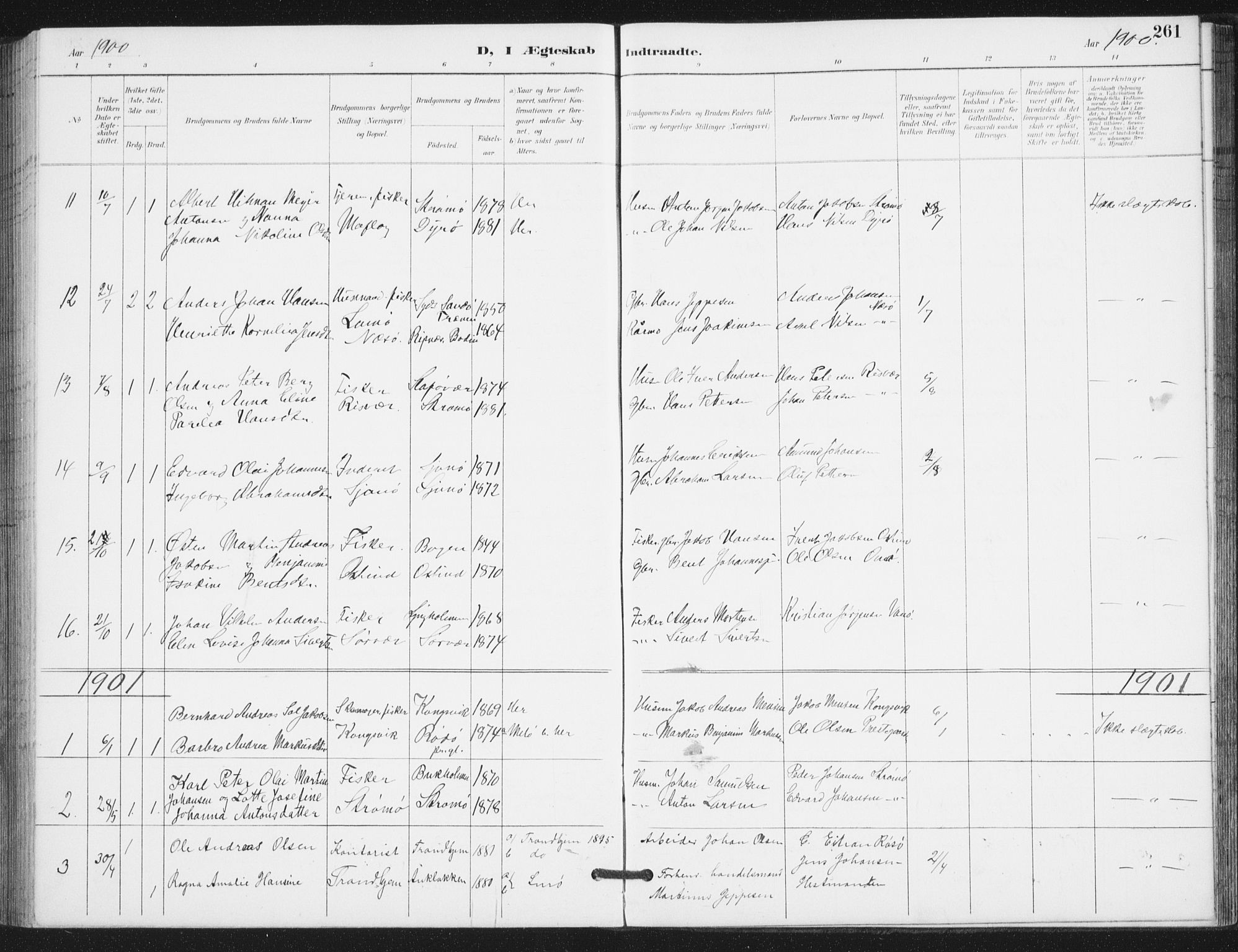 Ministerialprotokoller, klokkerbøker og fødselsregistre - Nordland, SAT/A-1459/839/L0573: Parish register (copy) no. 839C03, 1892-1917, p. 261