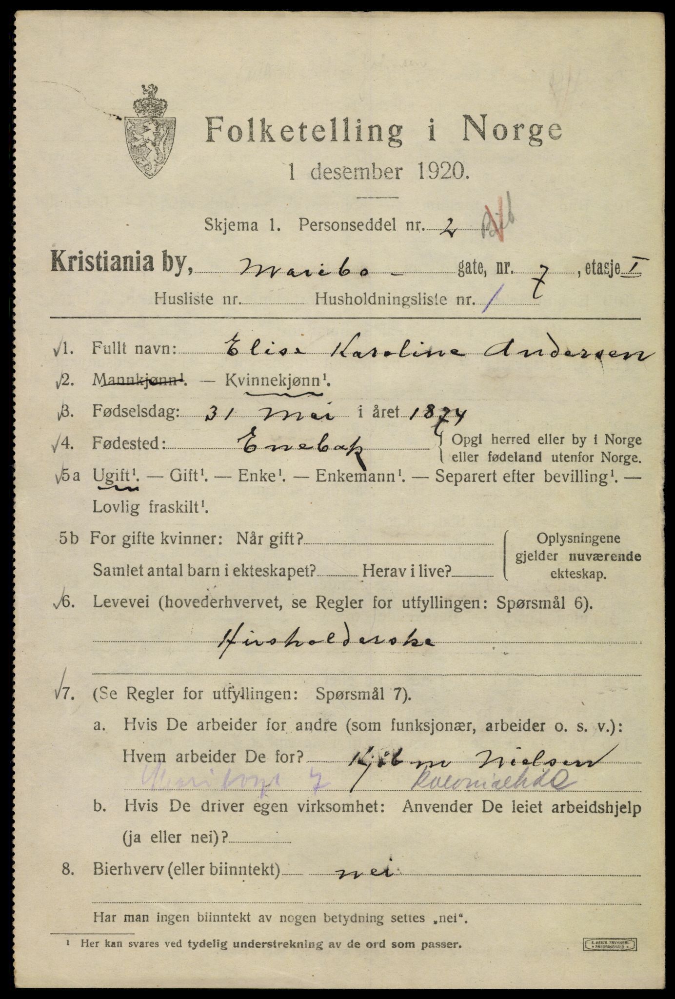 SAO, 1920 census for Kristiania, 1920, p. 375477