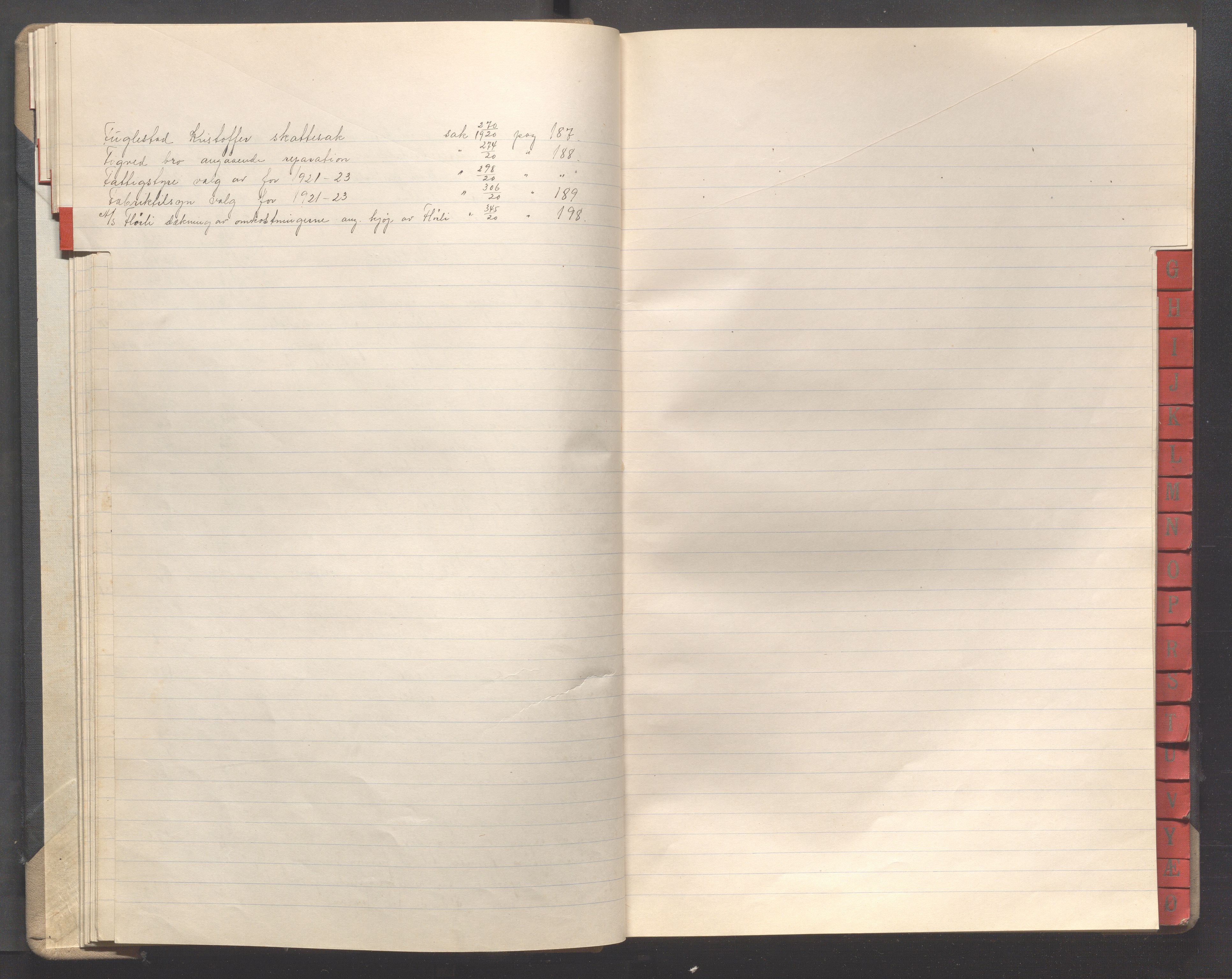 Høyland kommune - Formannskapet, IKAR/K-100046/A/Ae/L0001: Register, 1912-1920, p. 19