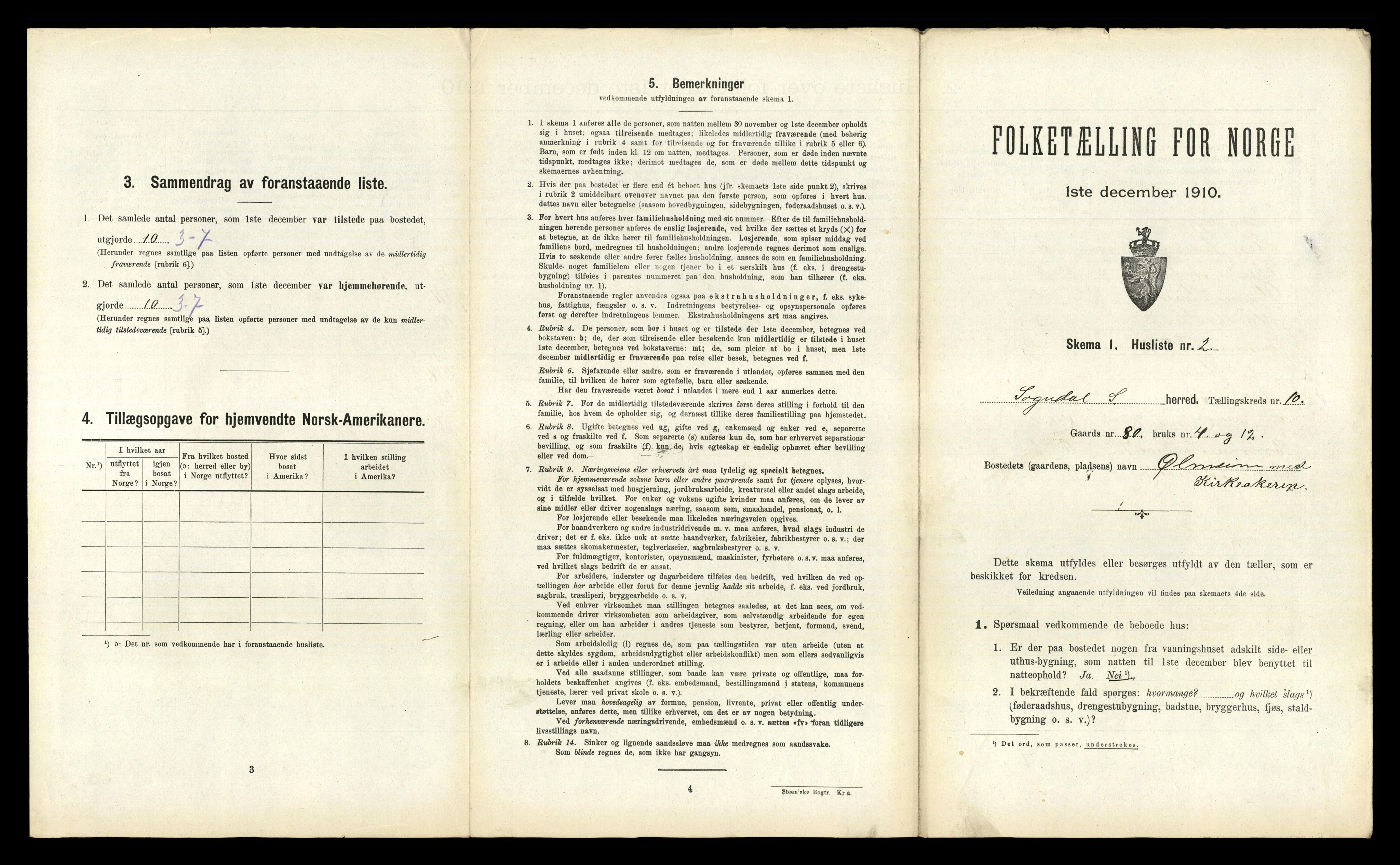RA, 1910 census for Sogndal, 1910, p. 990