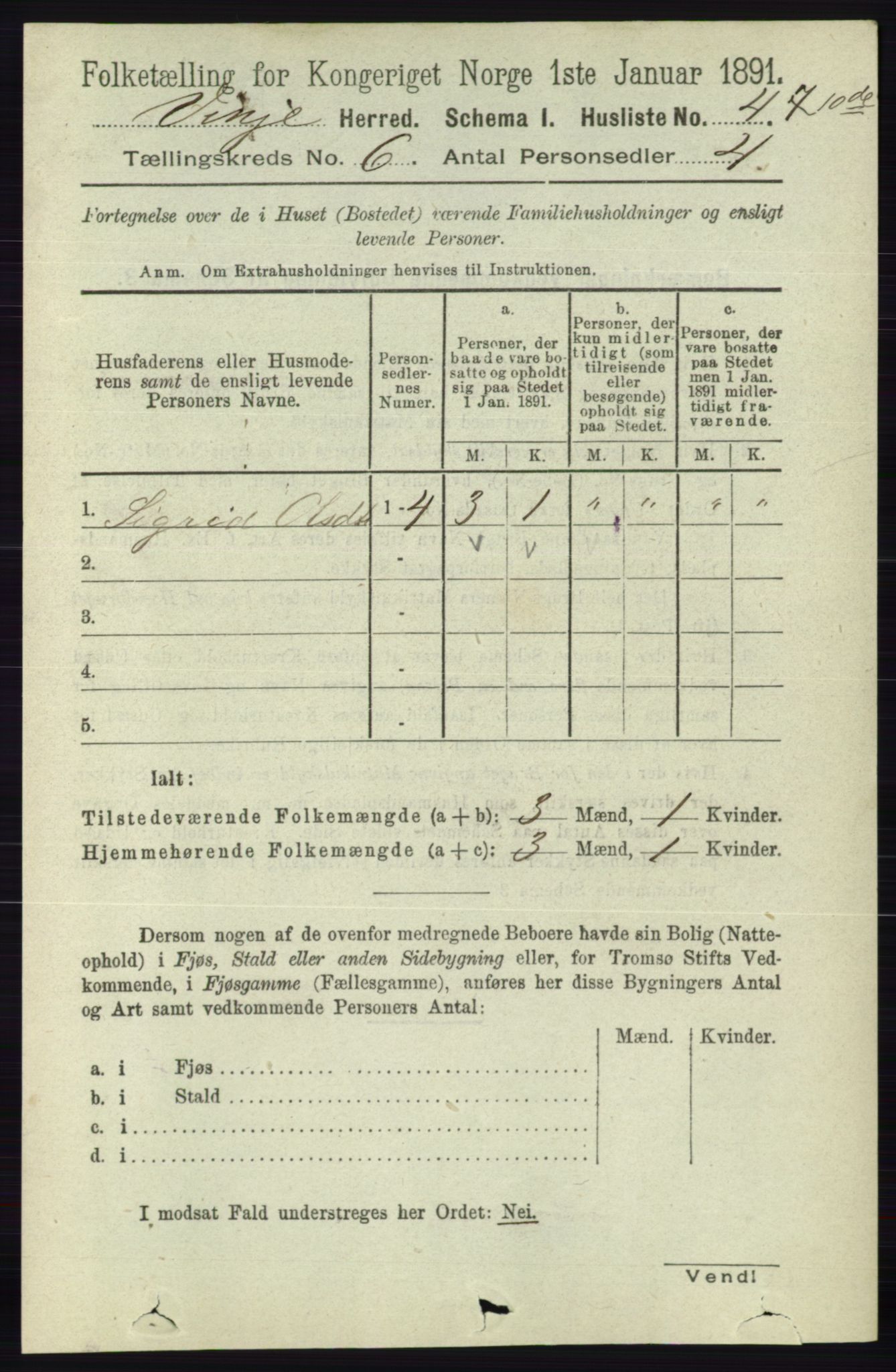 RA, 1891 census for 0834 Vinje, 1891, p. 1403