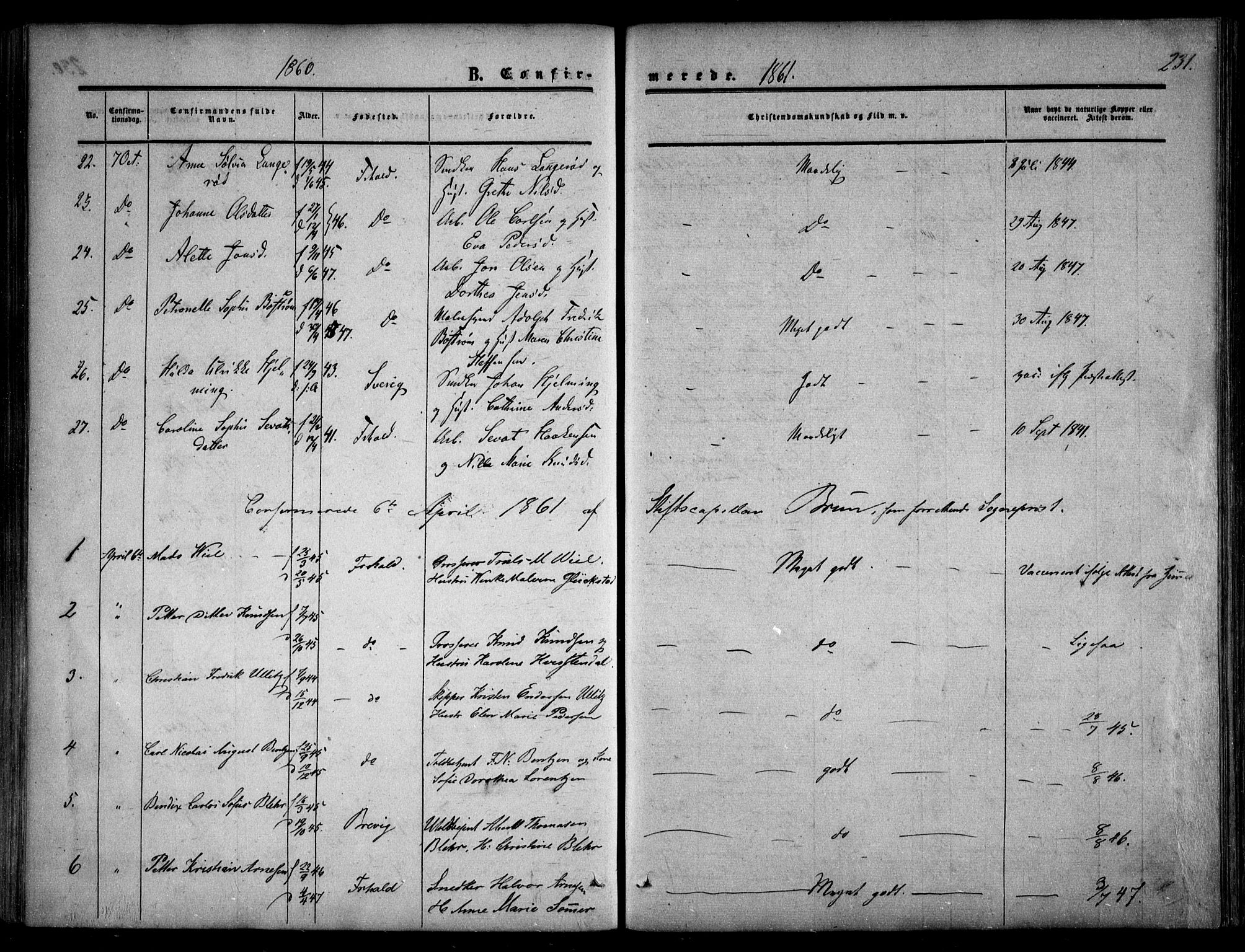 Halden prestekontor Kirkebøker, AV/SAO-A-10909/F/Fa/L0007: Parish register (official) no. I 7, 1857-1865, p. 231