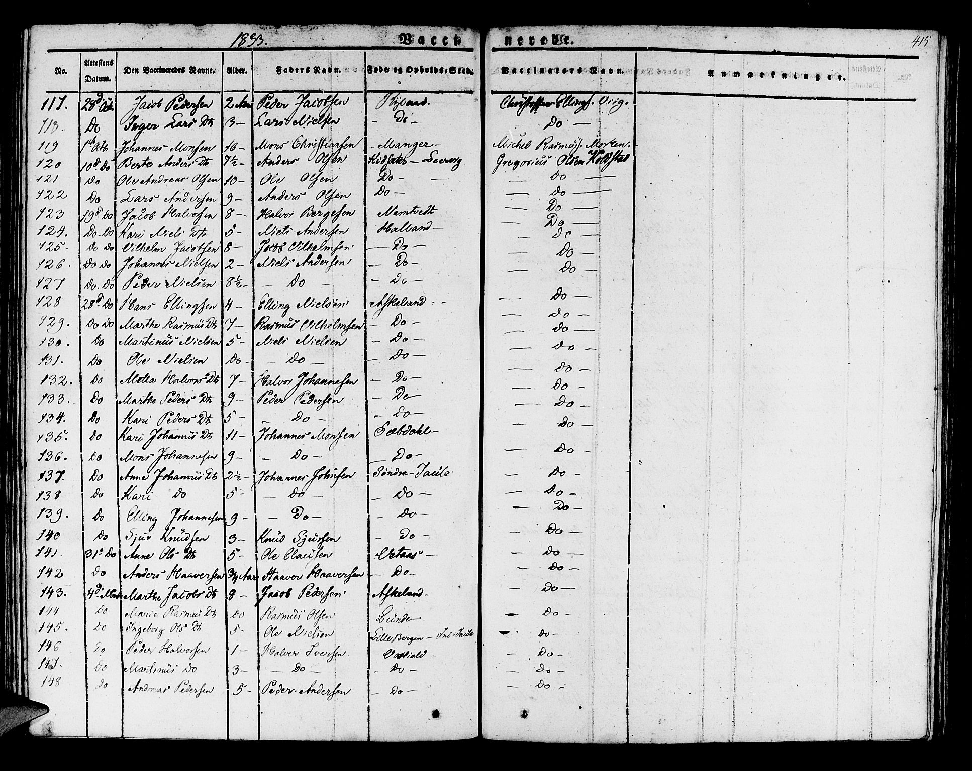 Manger sokneprestembete, AV/SAB-A-76801/H/Haa: Parish register (official) no. A 4, 1824-1838, p. 415