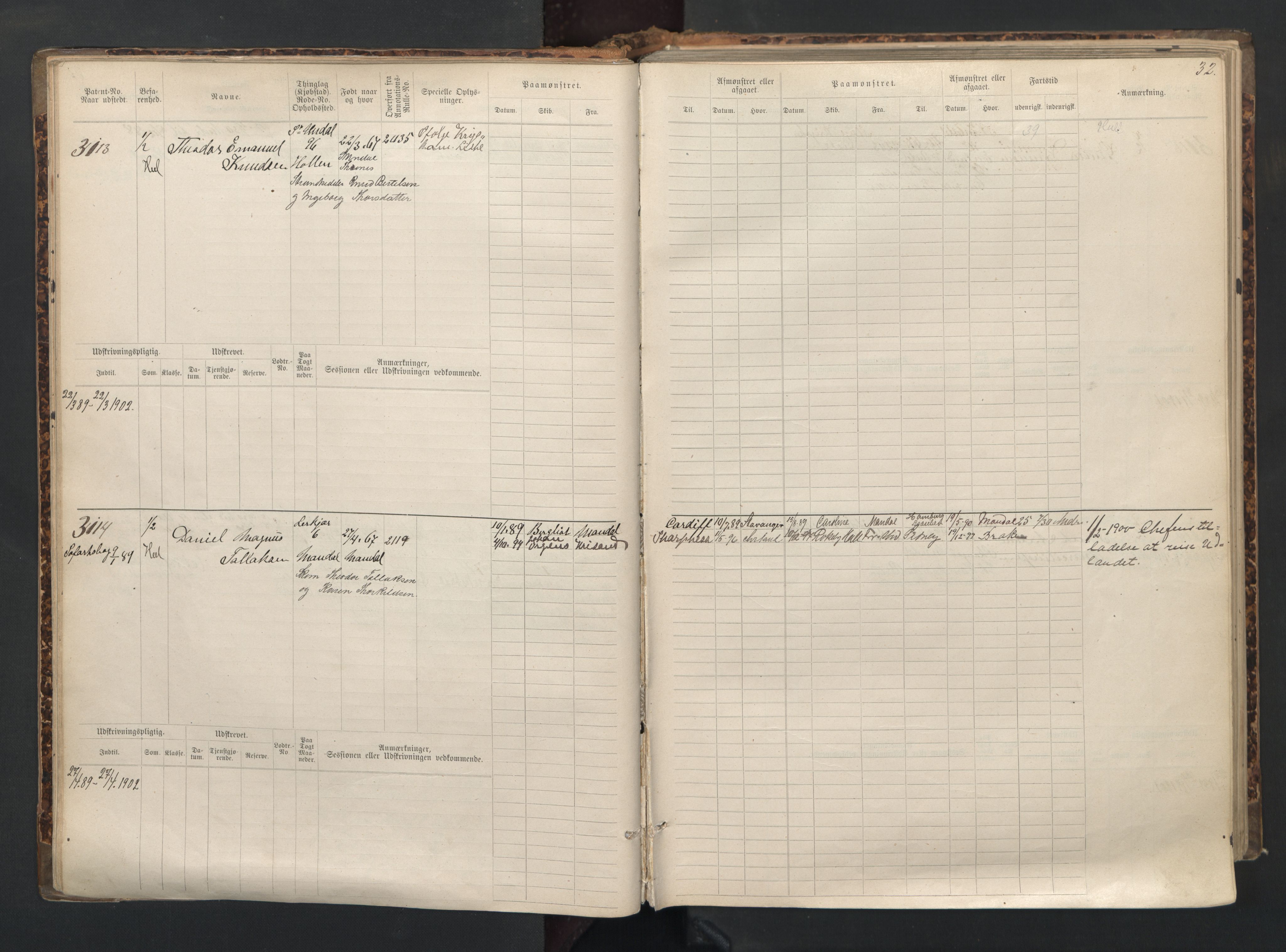 Mandal mønstringskrets, AV/SAK-2031-0016/F/Fb/L0015: Hovedrulle nr 3055-3820, Y-24, 1887-1940, p. 33
