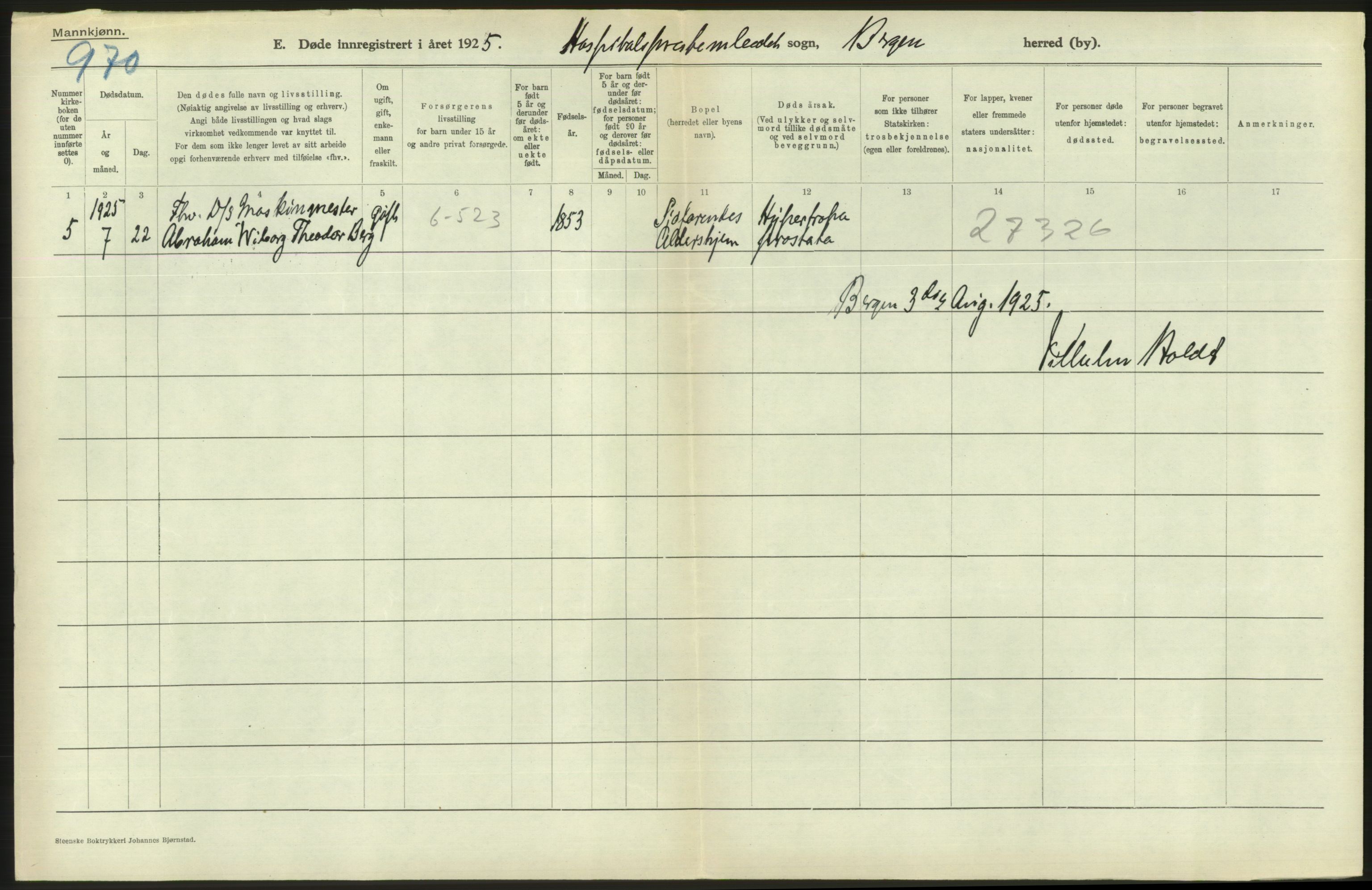 Statistisk sentralbyrå, Sosiodemografiske emner, Befolkning, AV/RA-S-2228/D/Df/Dfc/Dfce/L0029: Bergen: Gifte, døde., 1925, p. 518