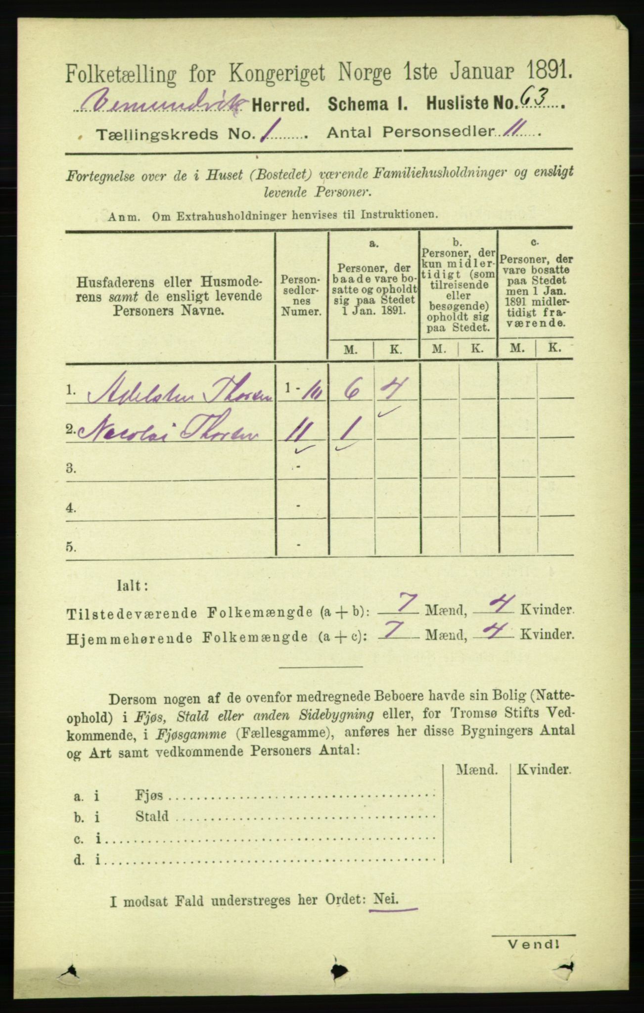 RA, 1891 census for 1745 Vemundvik, 1891, p. 75