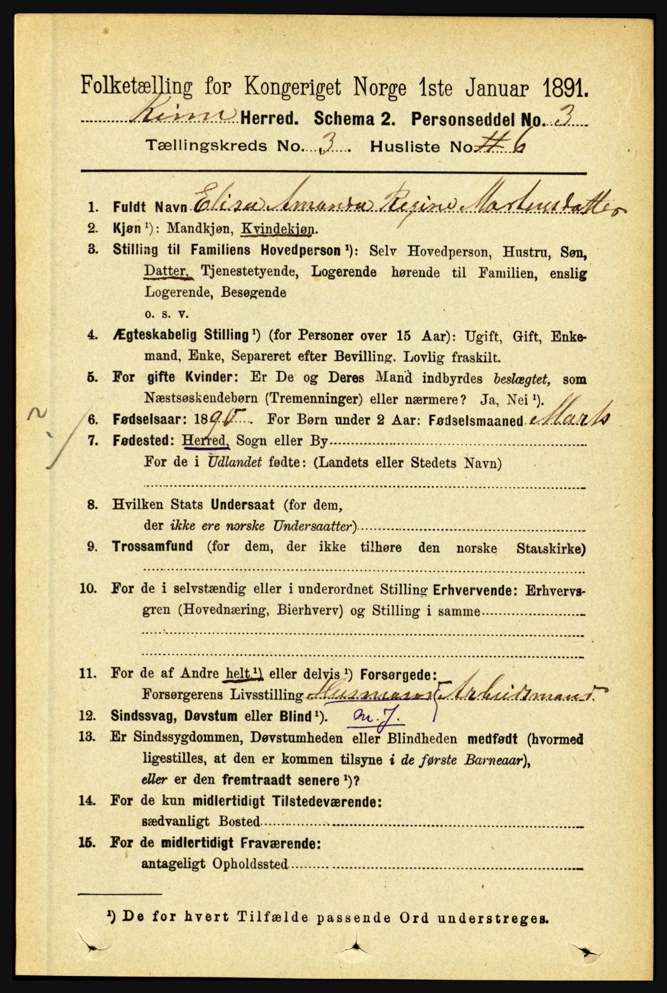 RA, 1891 census for 1437 Kinn, 1891, p. 982